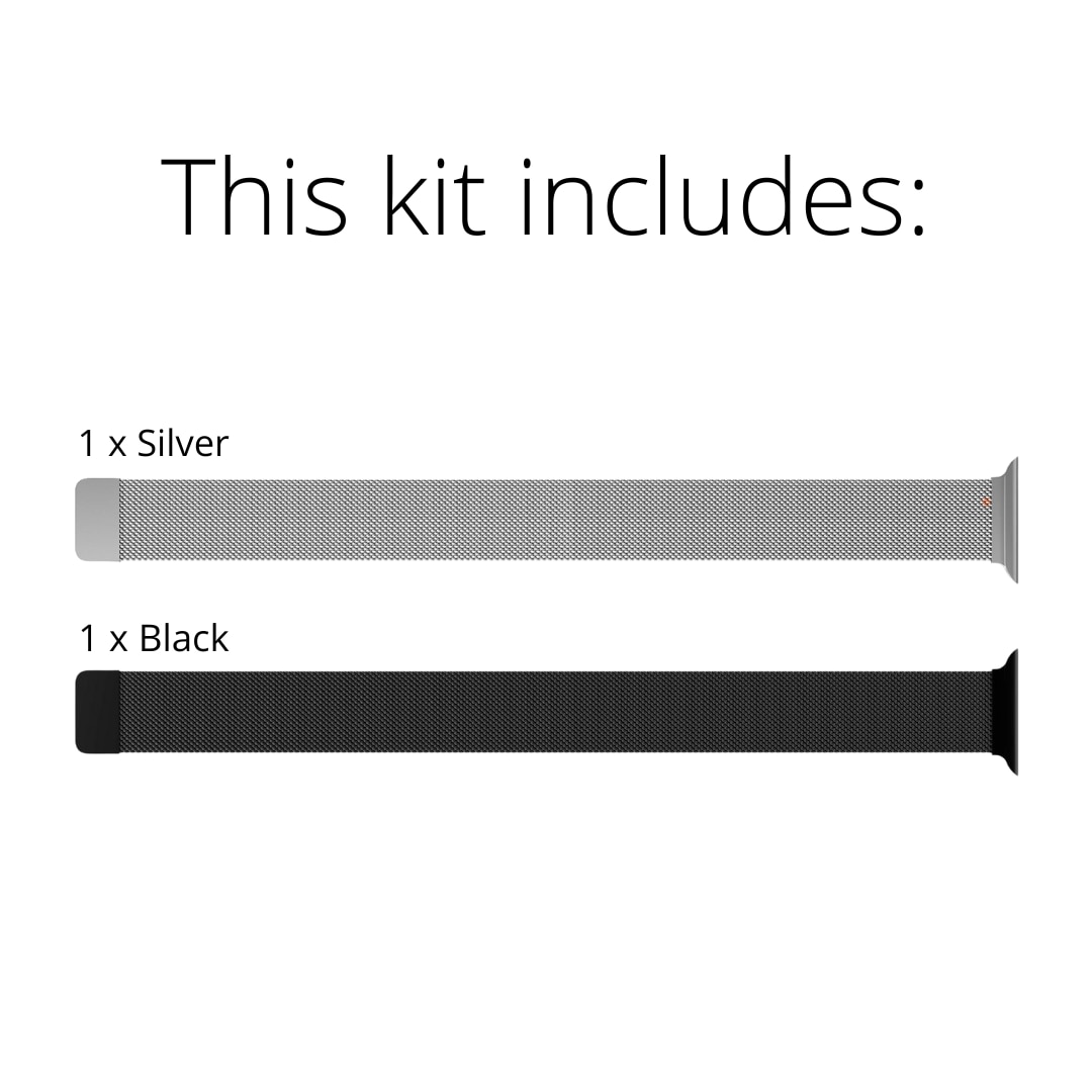 Kit pour Apple Watch SE 3 44mm Bracelet milanais, noir & argent