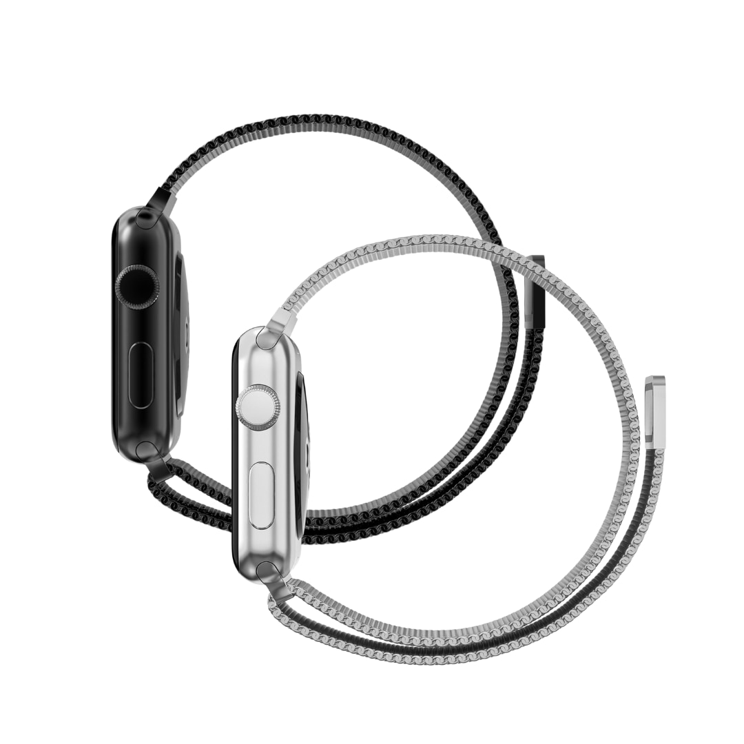 Kit pour Apple Watch SE 3 44mm Bracelet milanais, noir & argent