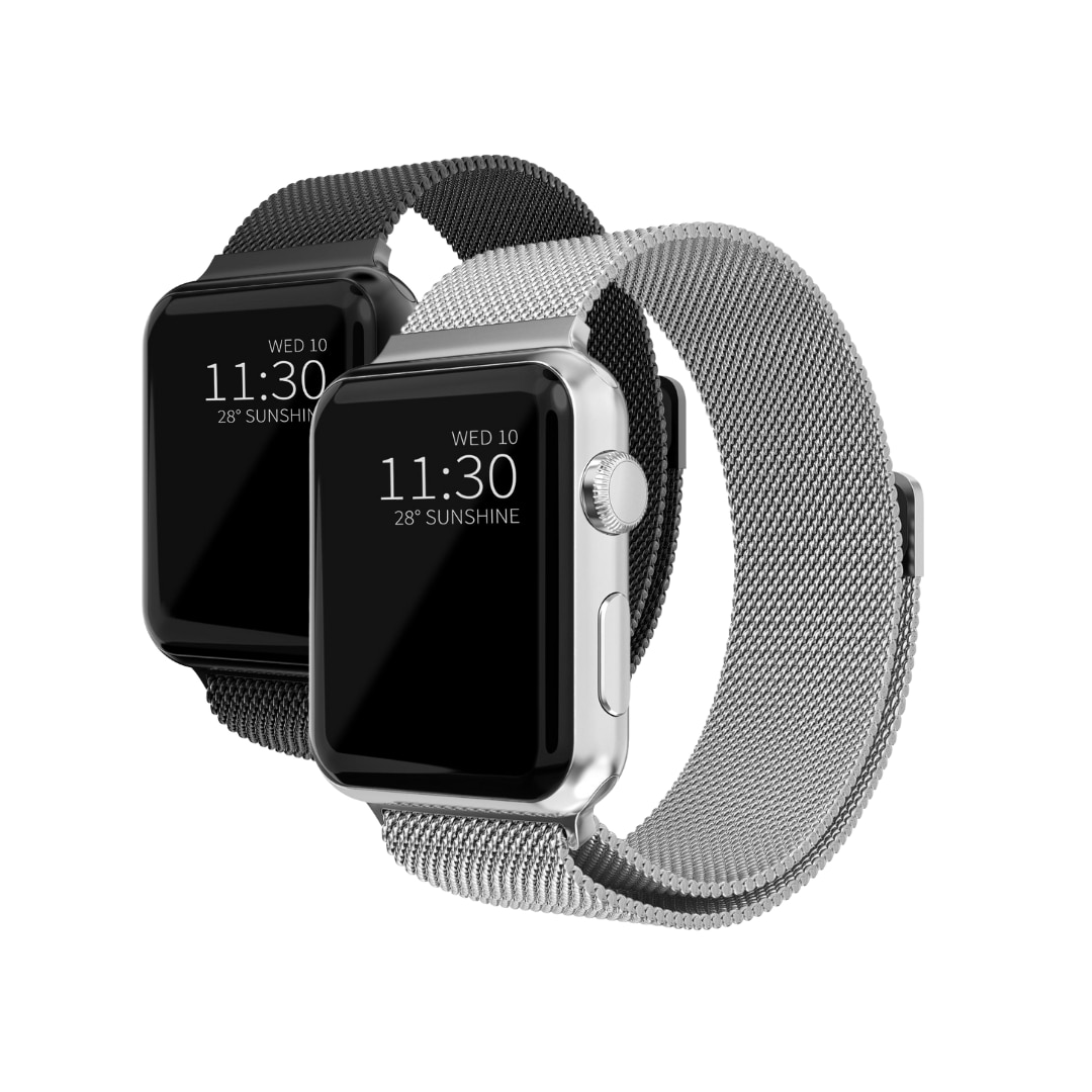 Kit pour Apple Watch SE 3 44mm Bracelet milanais, noir & argent
