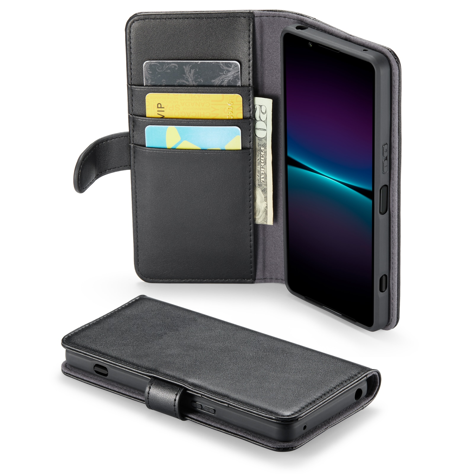 Étui en cuir veritable Sony Xperia 10 VII, Noir