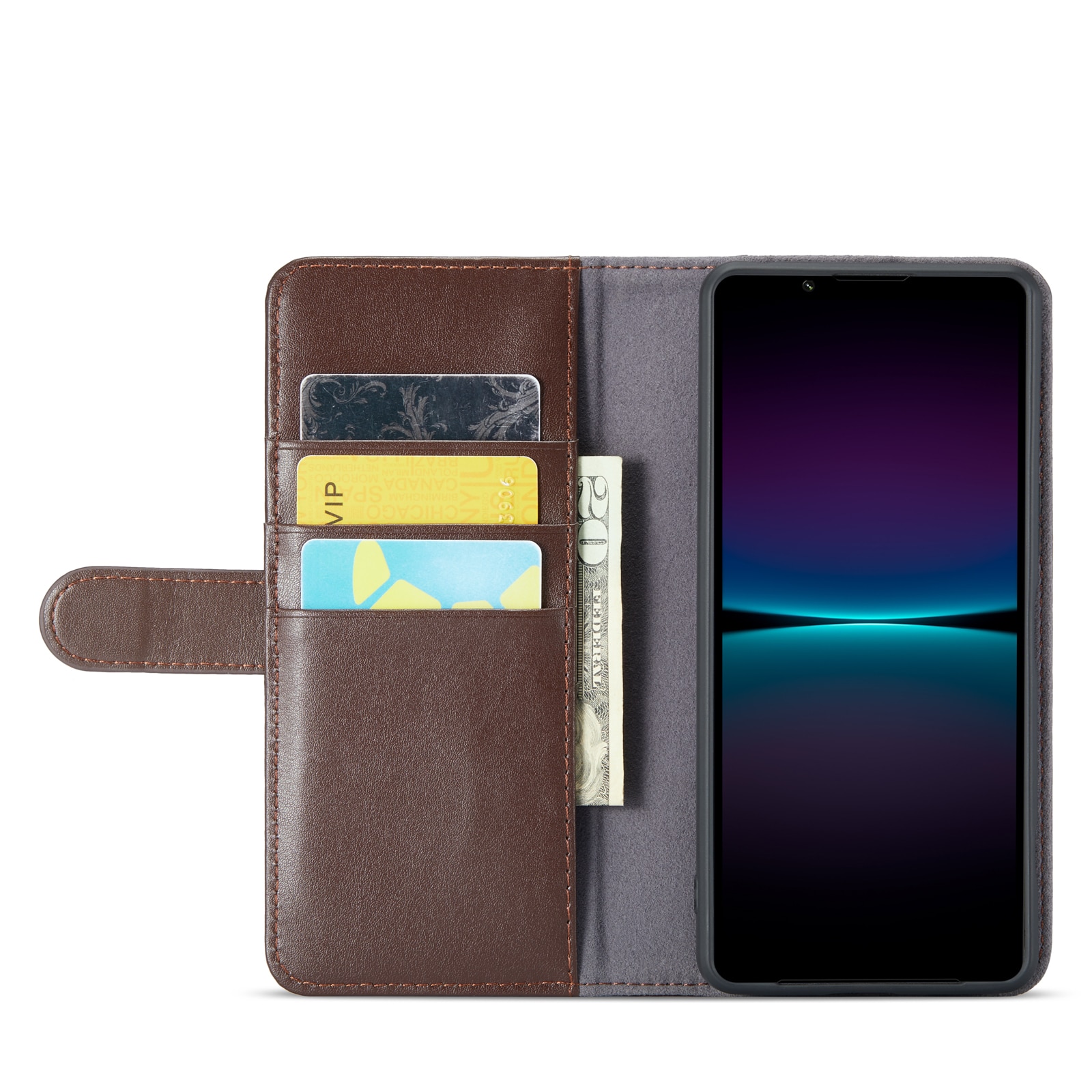 Étui en cuir veritable Sony Xperia 1 VI, Marron