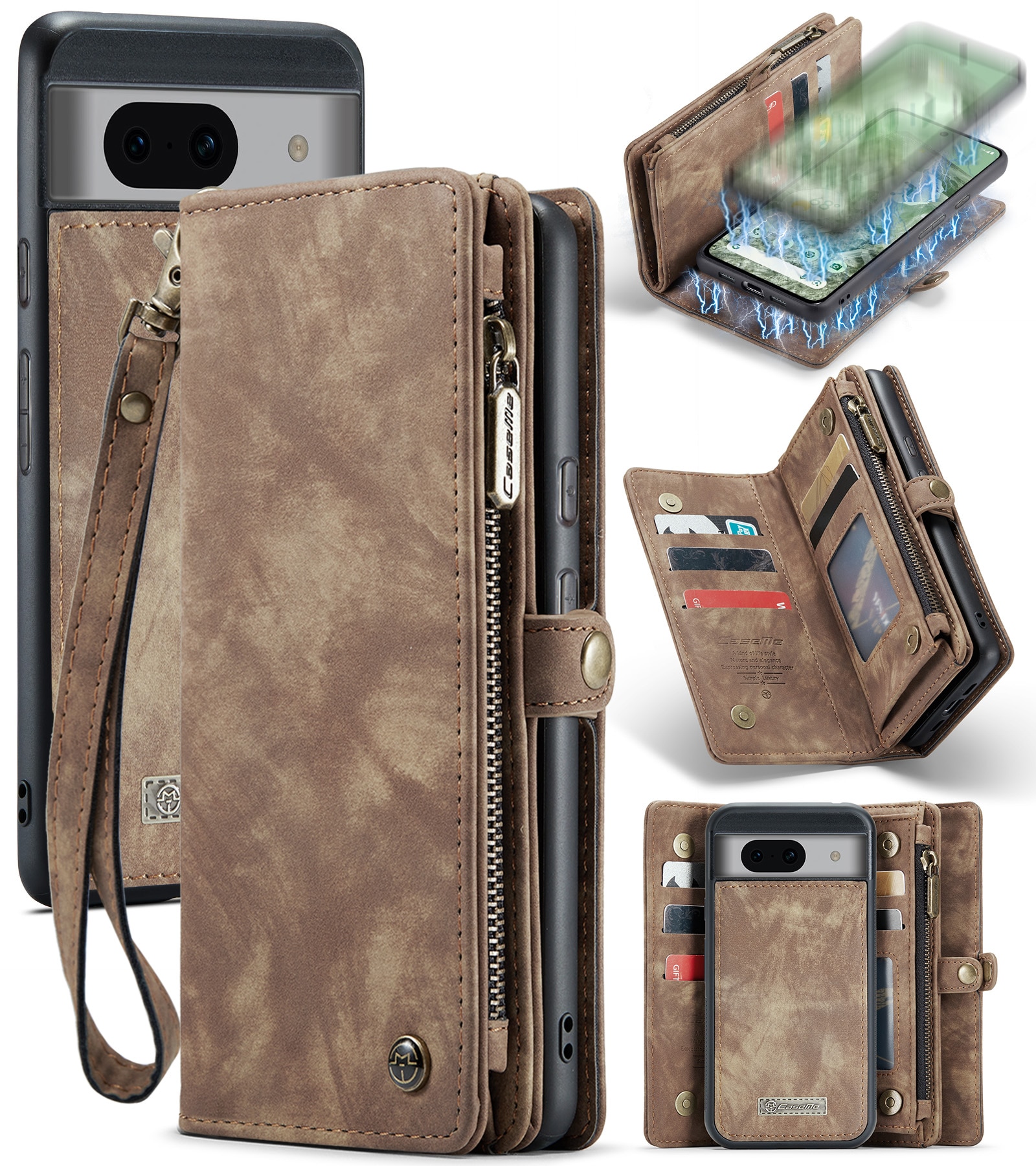 Étui portefeuille multi-cartes Google Pixel 8a, Marron