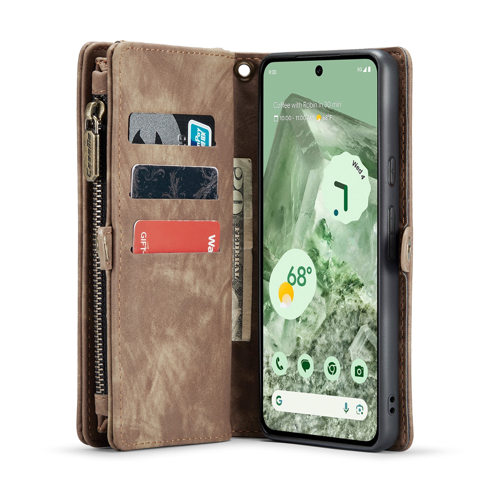 Étui portefeuille multi-cartes Google Pixel 8a, Marron