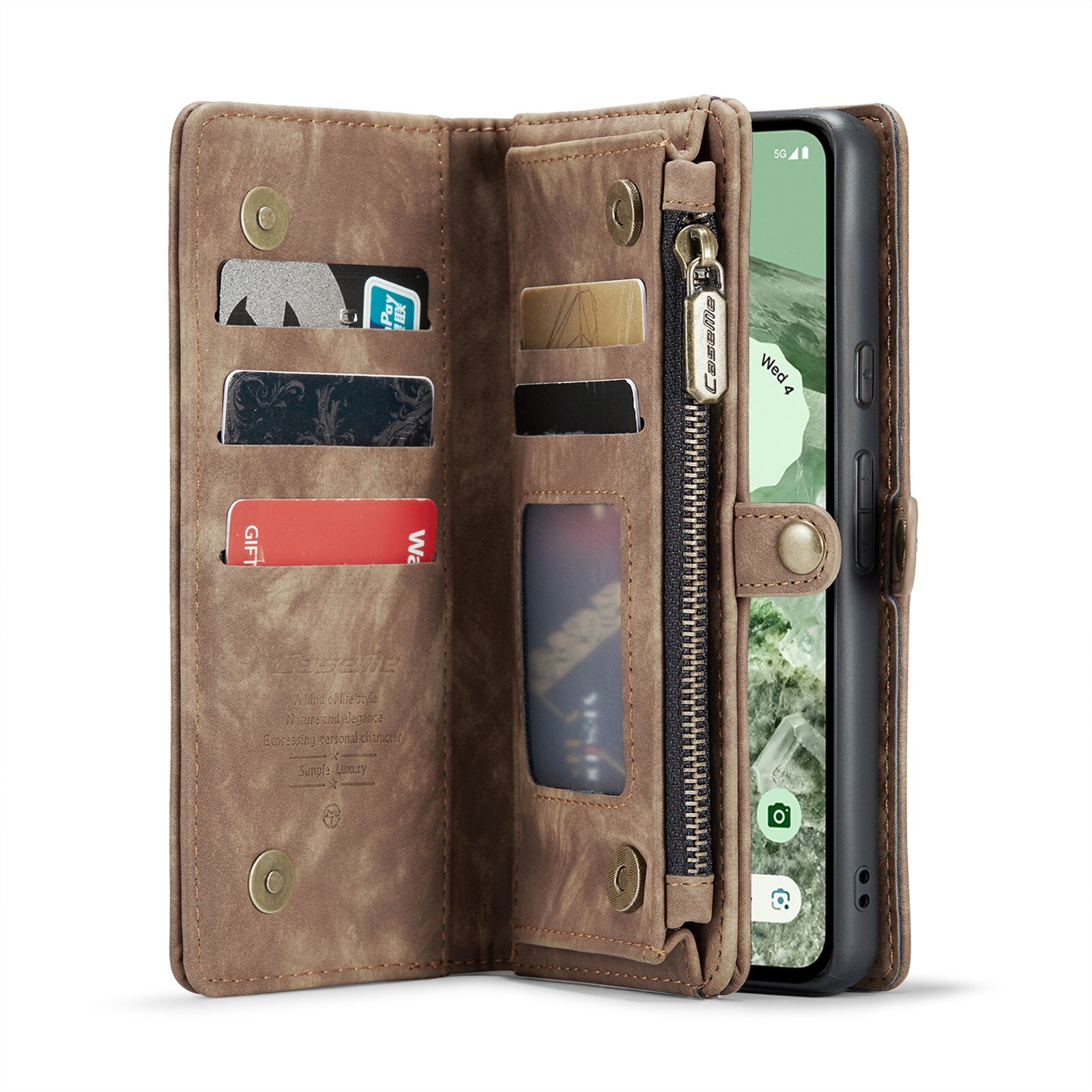 Étui portefeuille multi-cartes Google Pixel 8a, Marron