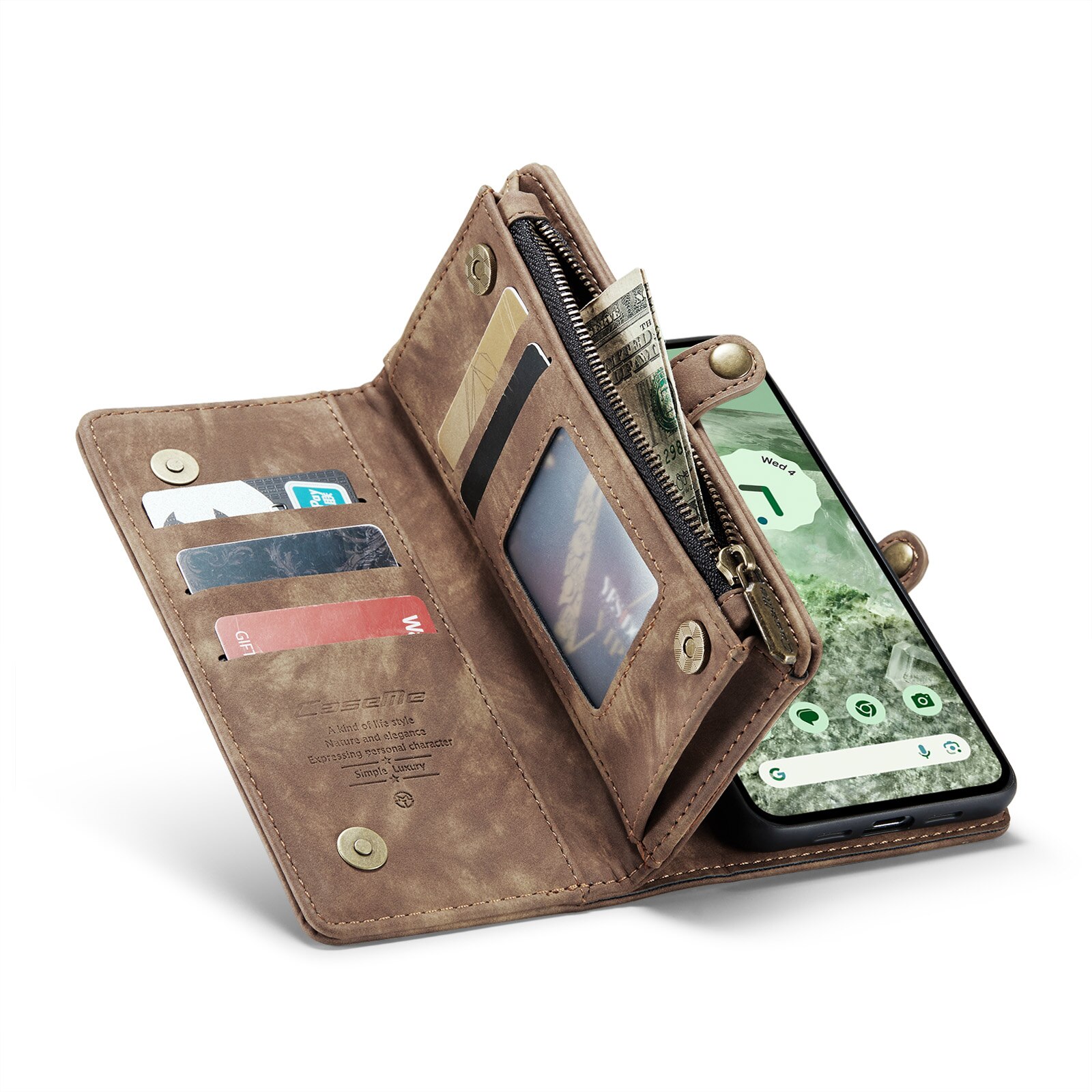 Étui portefeuille multi-cartes Google Pixel 8a, Marron