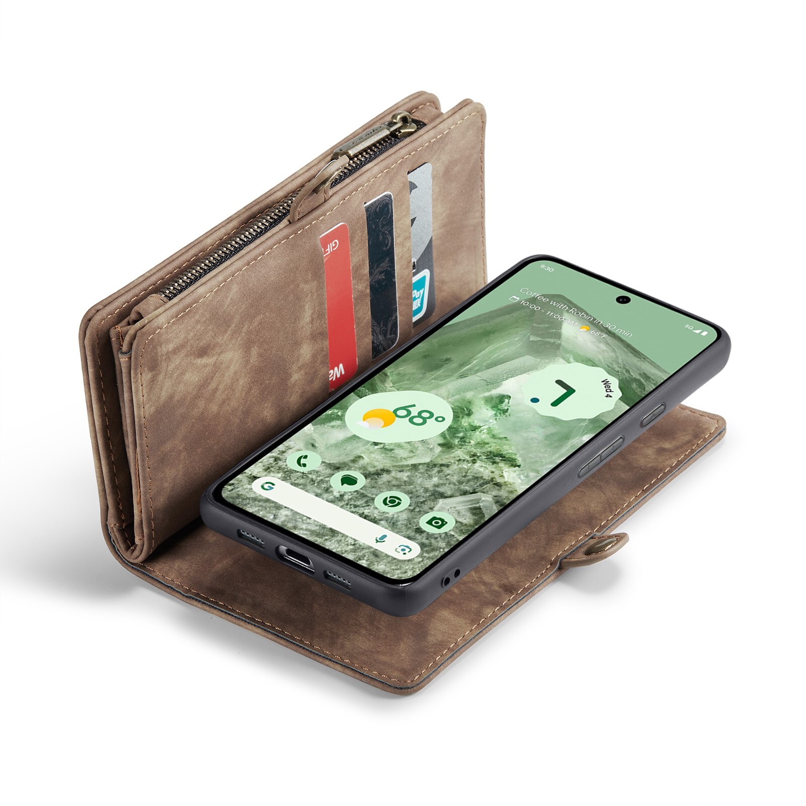 Étui portefeuille multi-cartes Google Pixel 8a, Marron