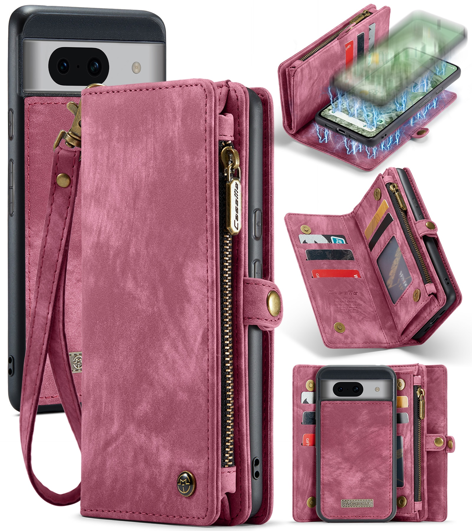 Étui portefeuille multi-cartes Google Pixel 8a, Rouge