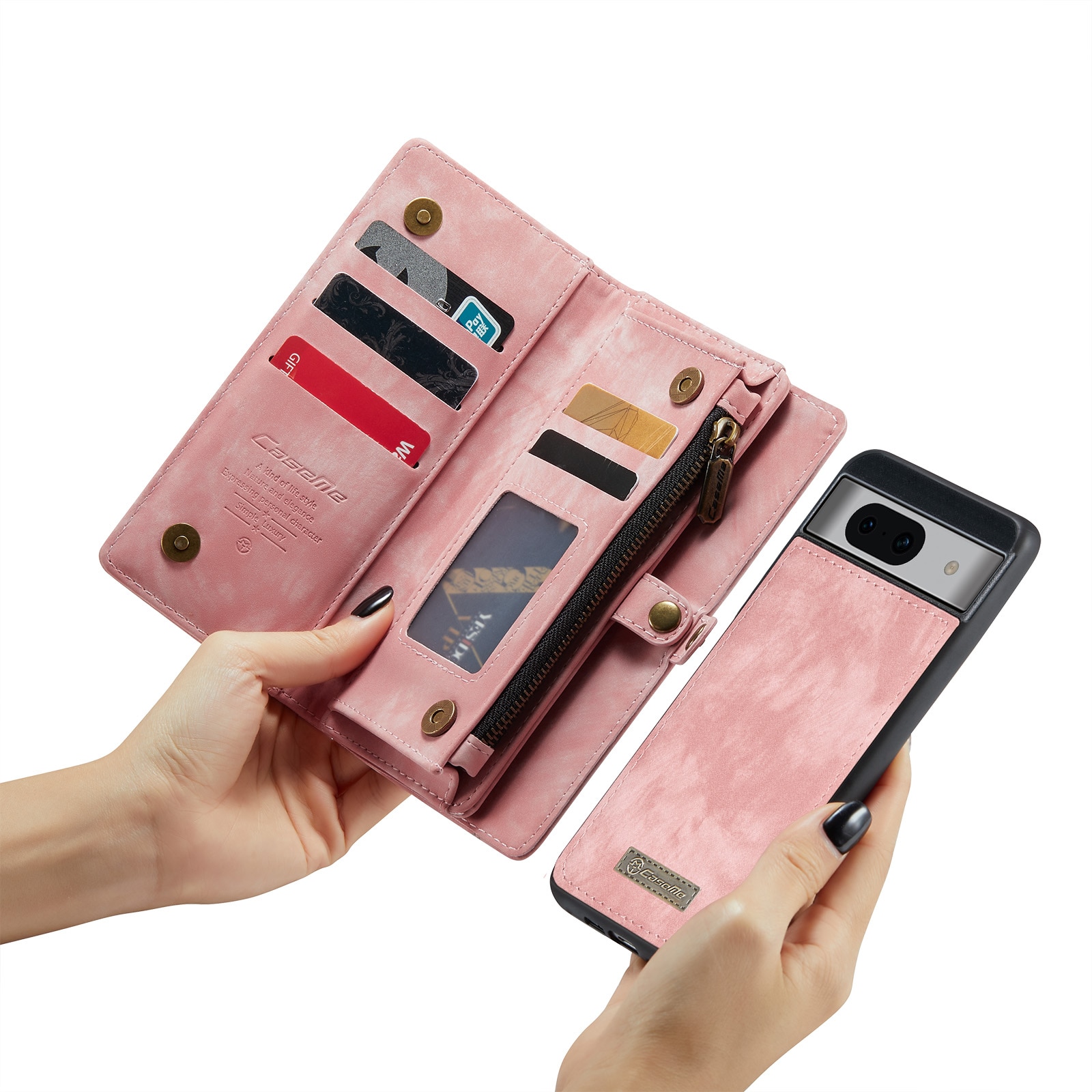 Étui portefeuille multi-cartes Google Pixel 8a, rose