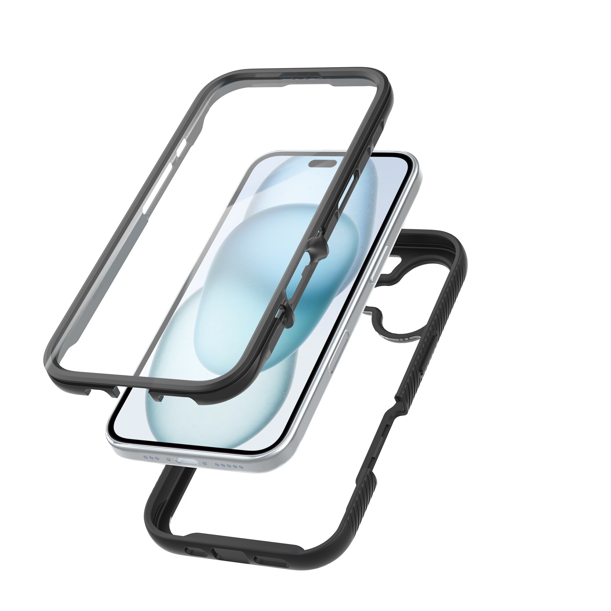 Coque Full Protection iPhone 16, Noir  / transparent