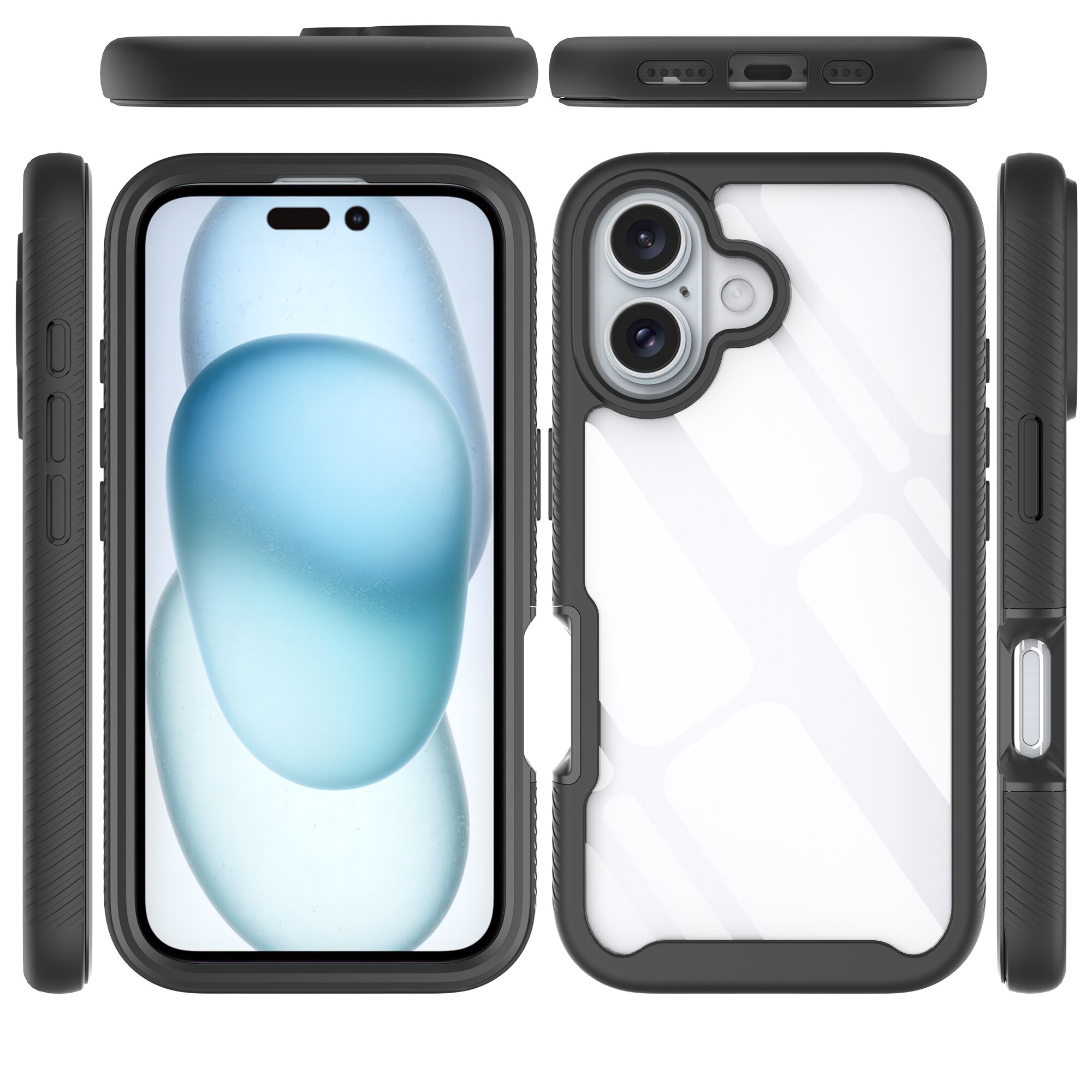 Coque Full Protection iPhone 16, Noir  / transparent