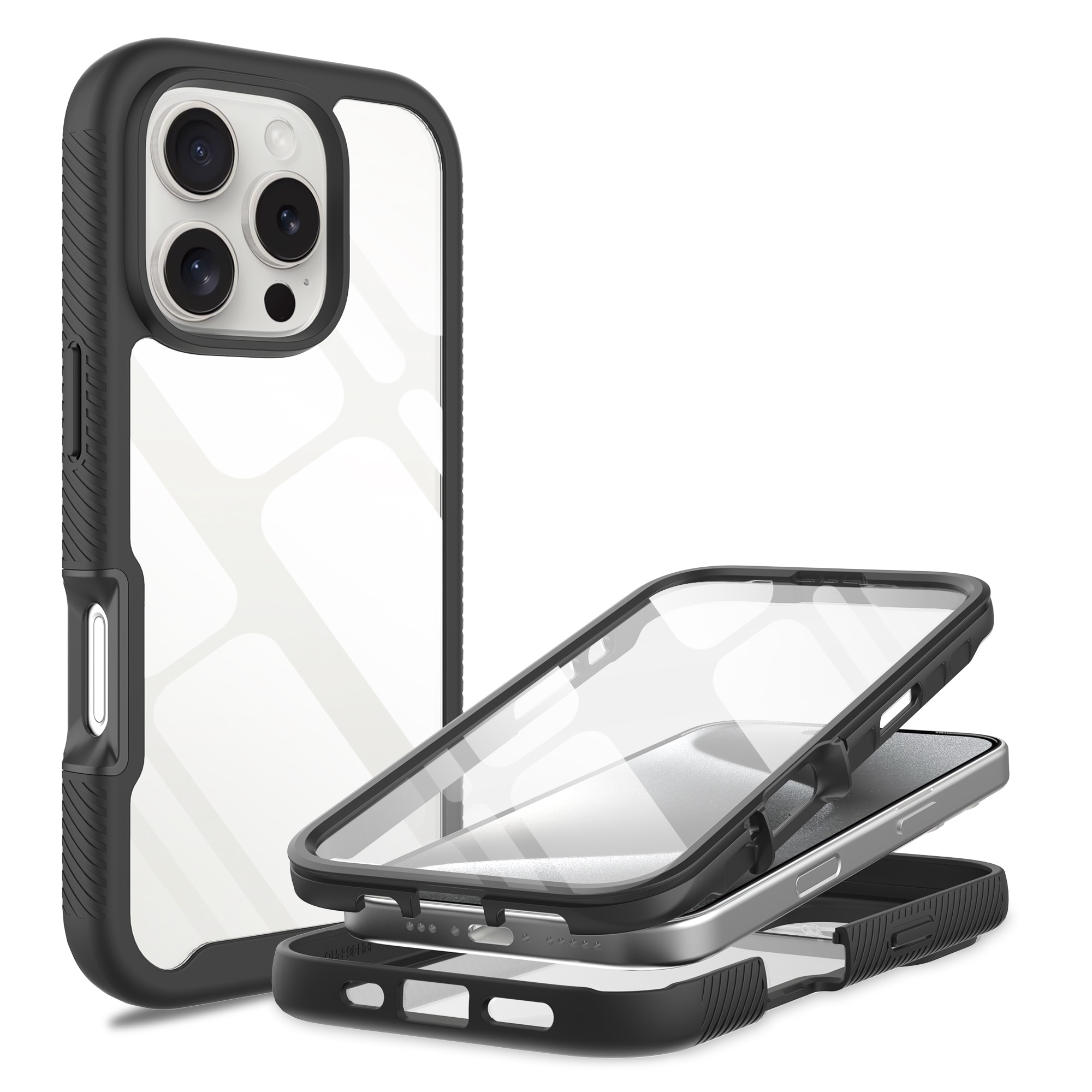 Coque Full Protection iPhone 16 Pro Max, Noir  / transparent