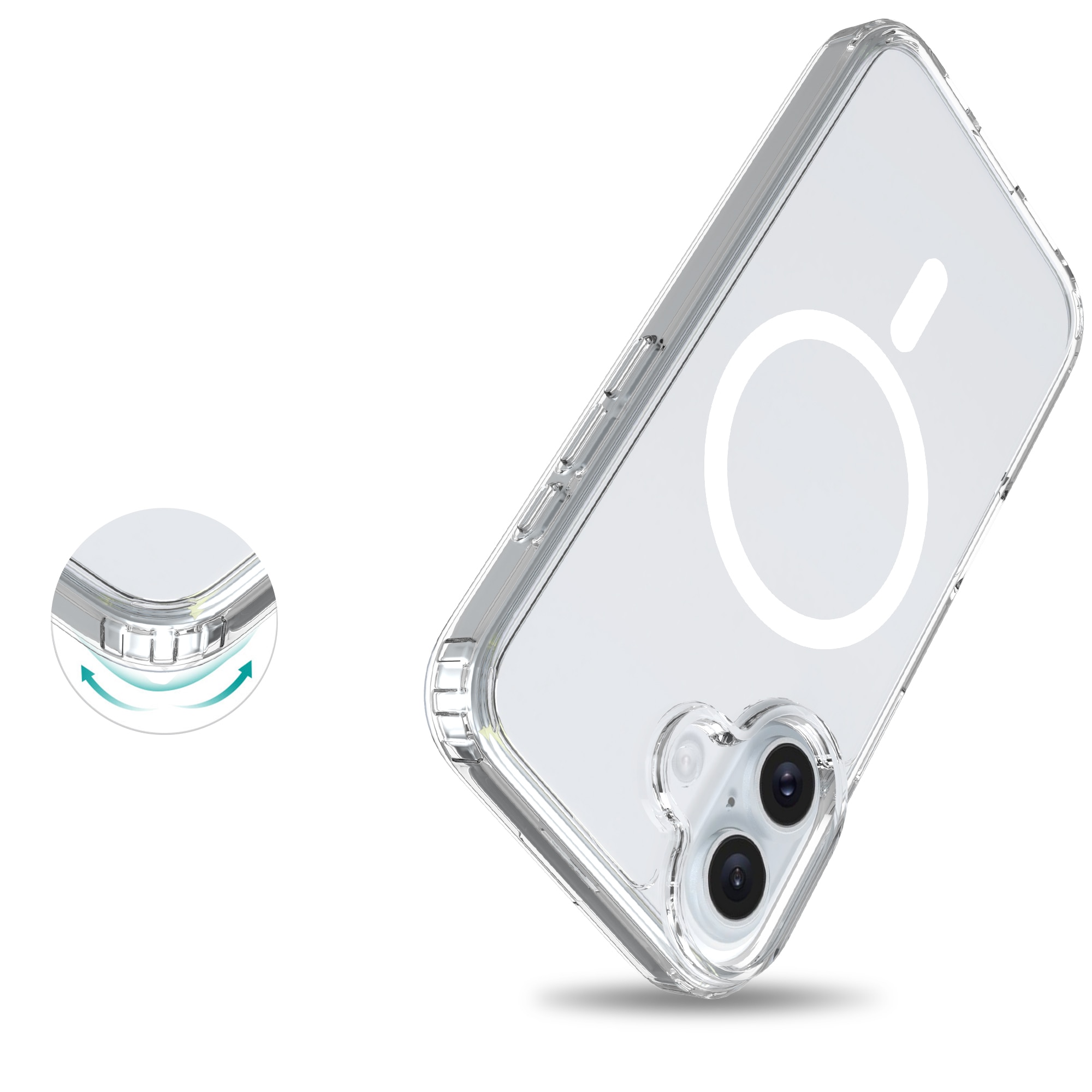 Coque hybride MagSafe iPhone 16, transparent