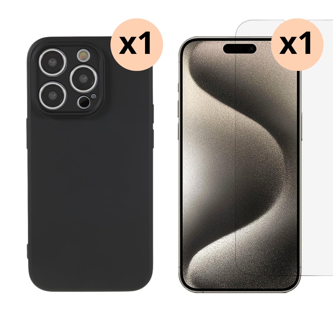 Kit pour iPhone 15 Pro : Coque TPU et protecteur d’écran