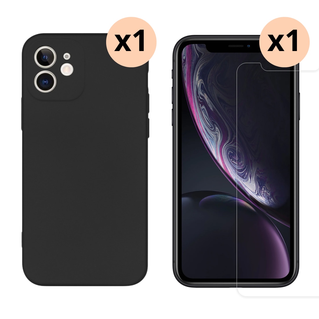 Kit pour iPhone 11 : Coque TPU et protecteur d’écran