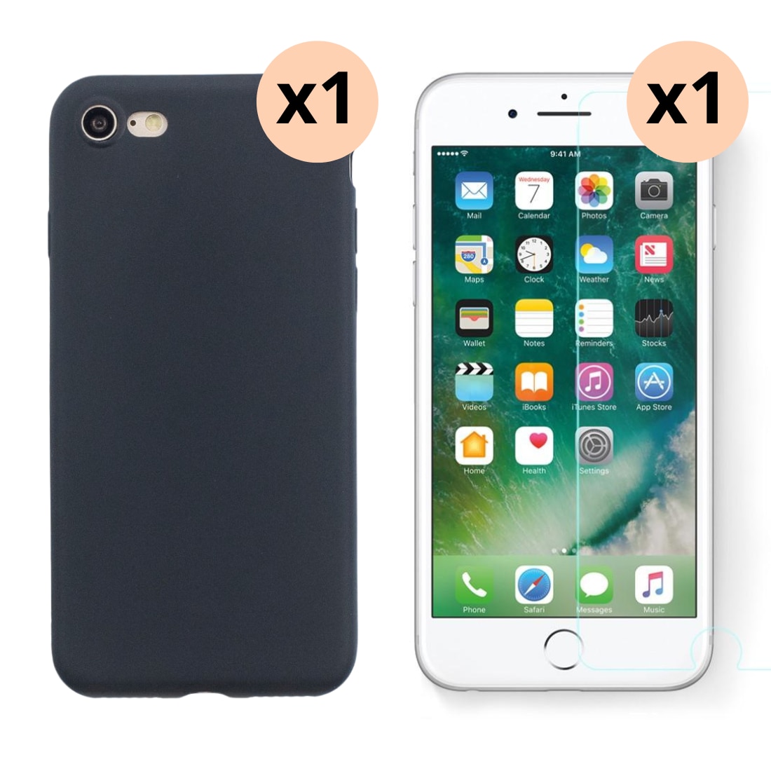 Kit pour iPhone 7 : Coque TPU et protecteur d’écran