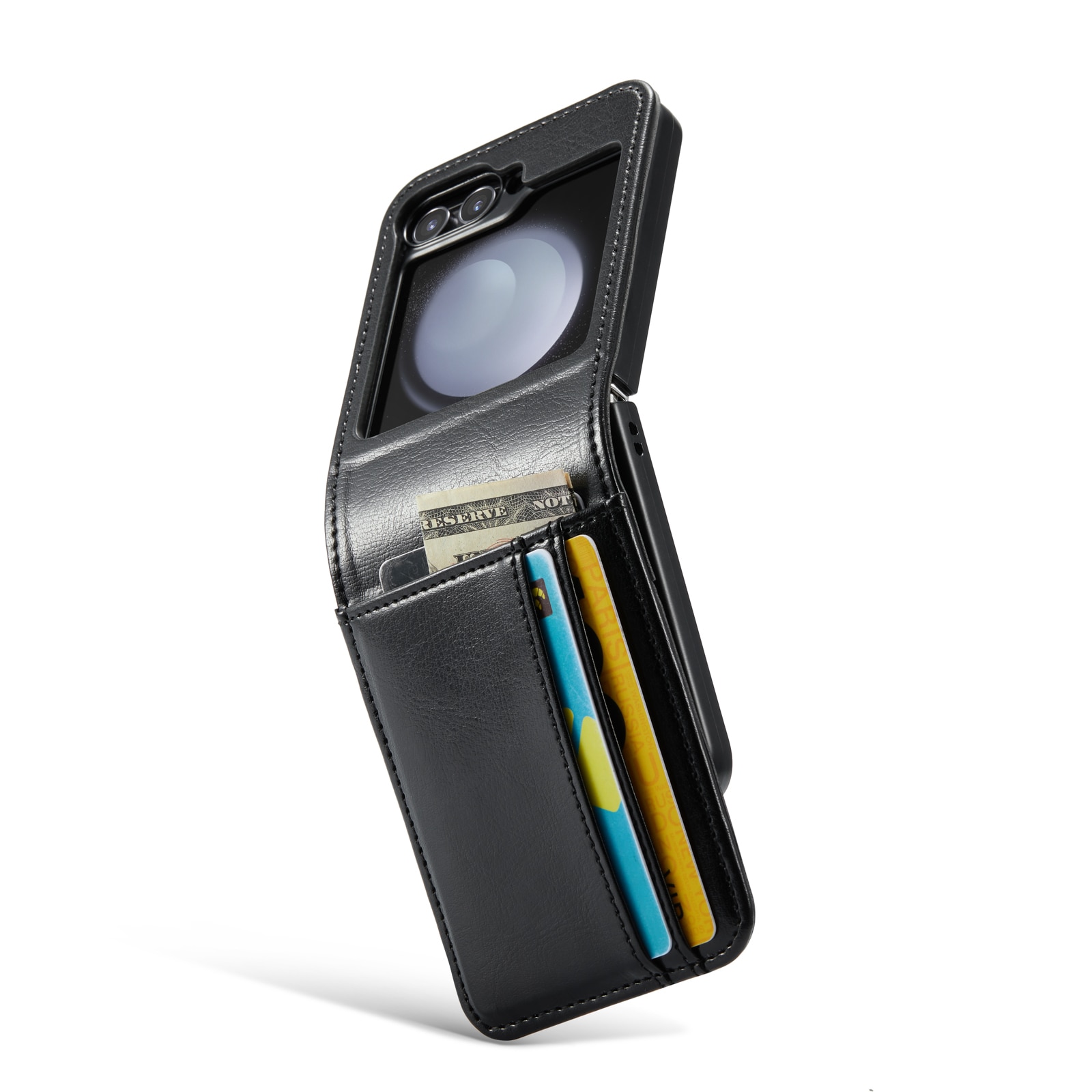 Étui en cuir veritable Samsung Galaxy Z Flip 5, noir