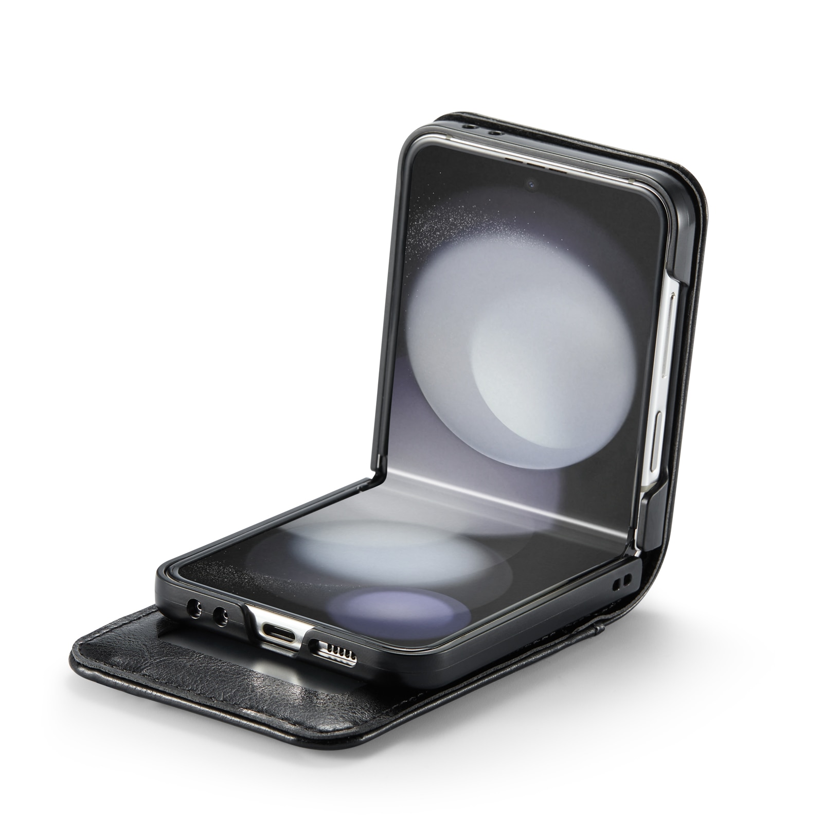 Étui en cuir veritable Samsung Galaxy Z Flip 5, noir