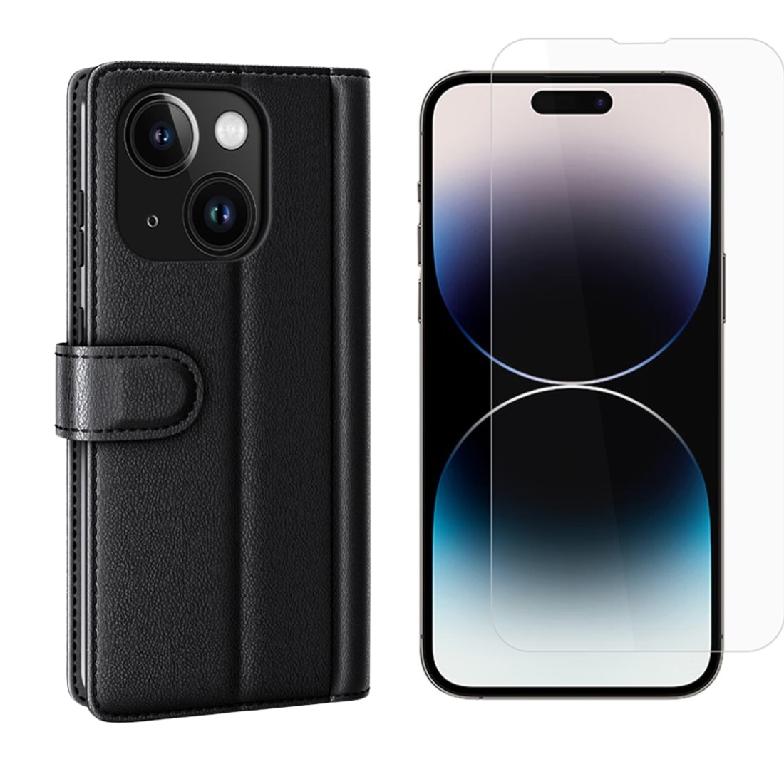 Kit pour iPhone 15 : Coque portefeuille et protecteur d’écran