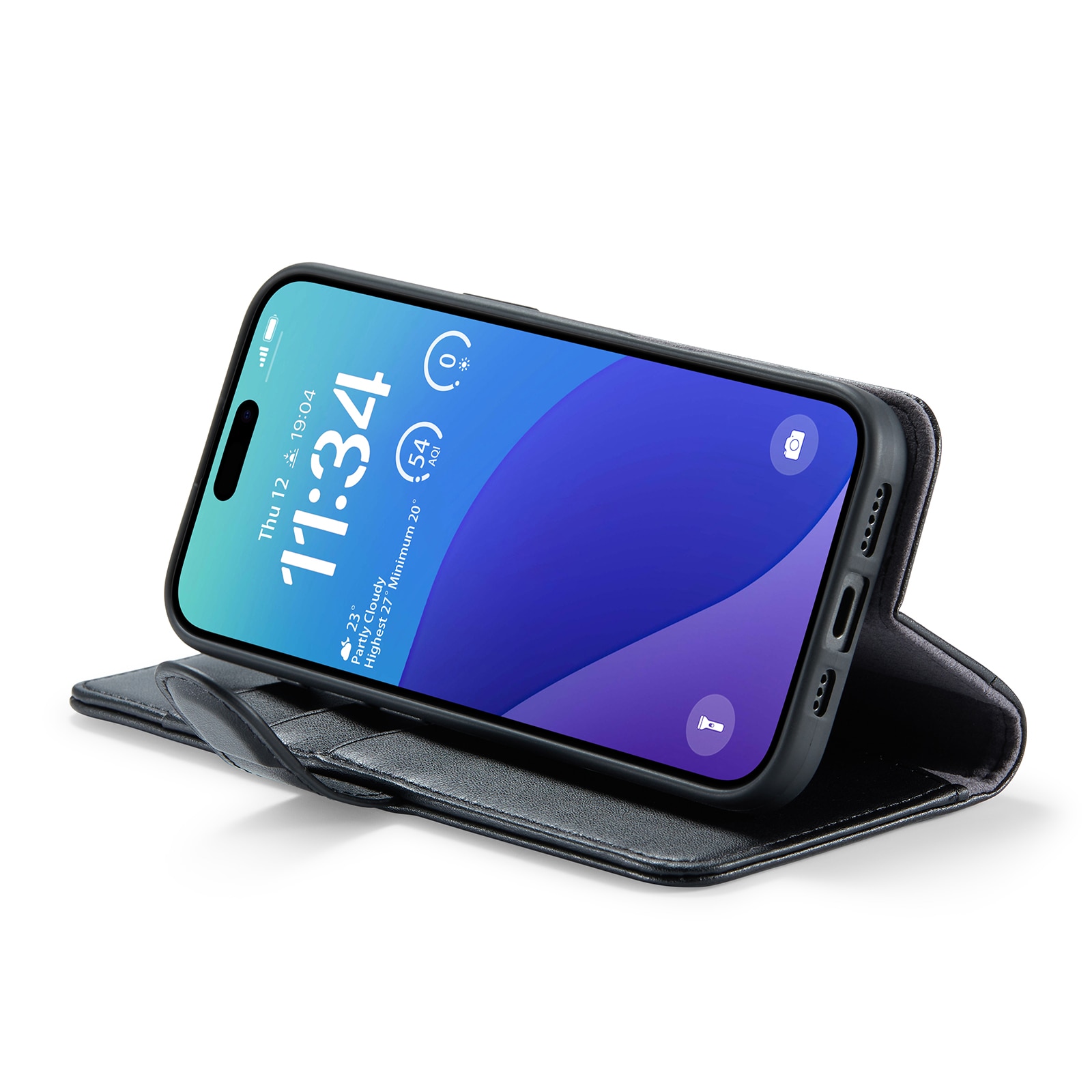 Étui en cuir veritable iPhone 16 Pro, Noir
