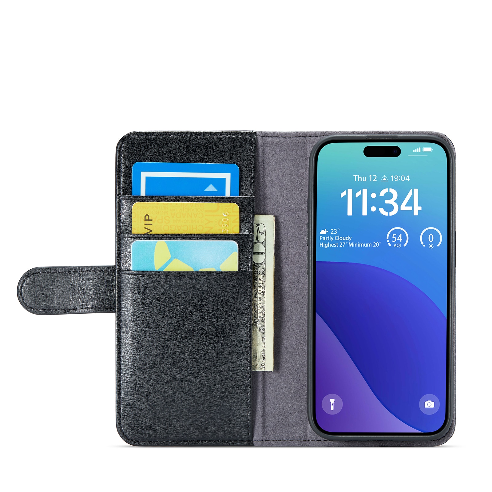 Étui en cuir veritable iPhone 16 Pro, Noir