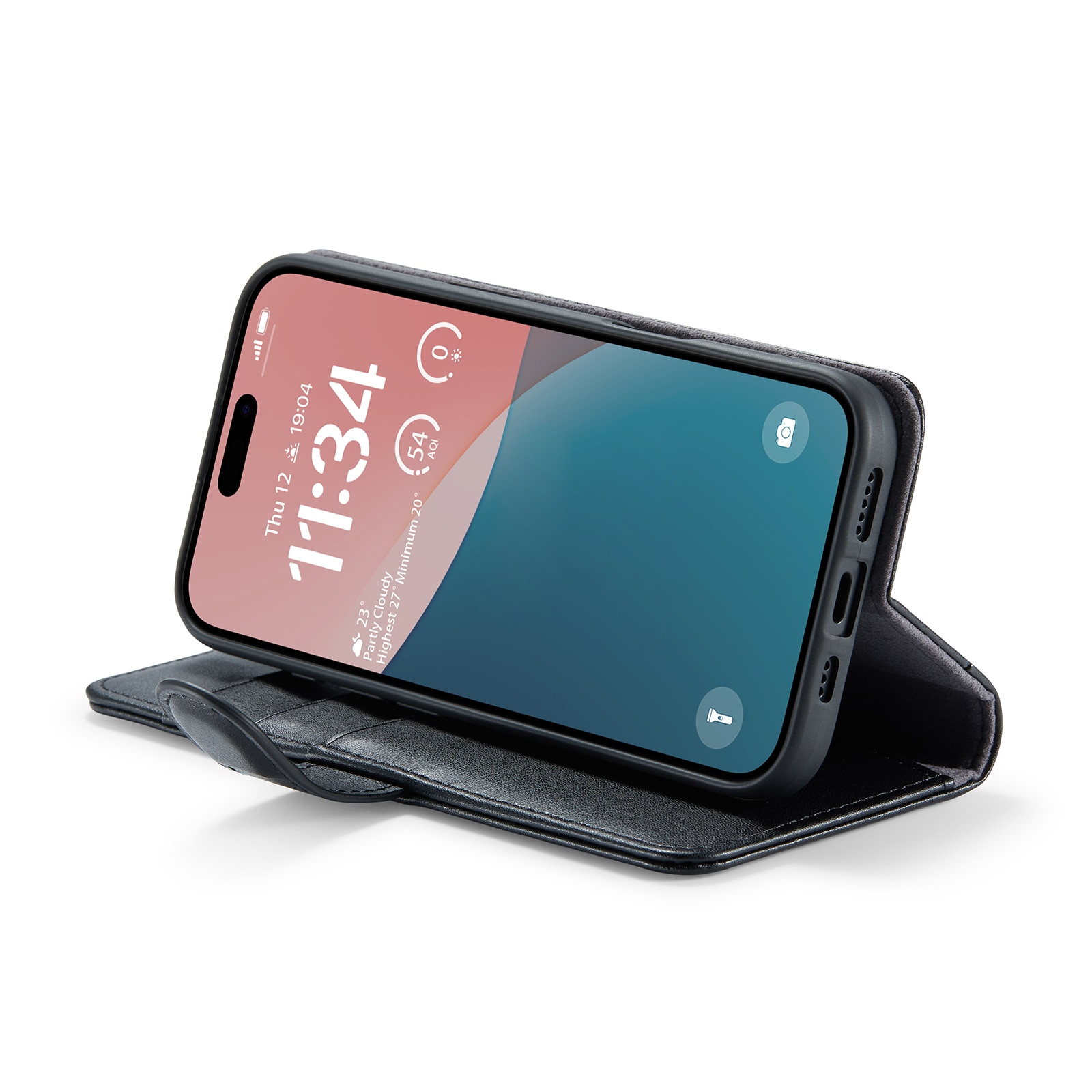 Étui en cuir veritable iPhone 16 Plus, Noir