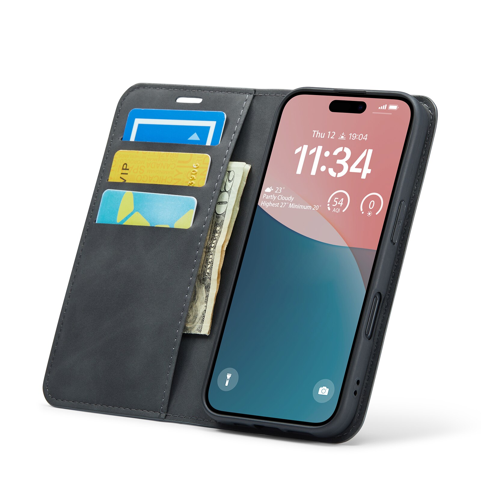 Coque portefeuille mince iPhone 16, Noir