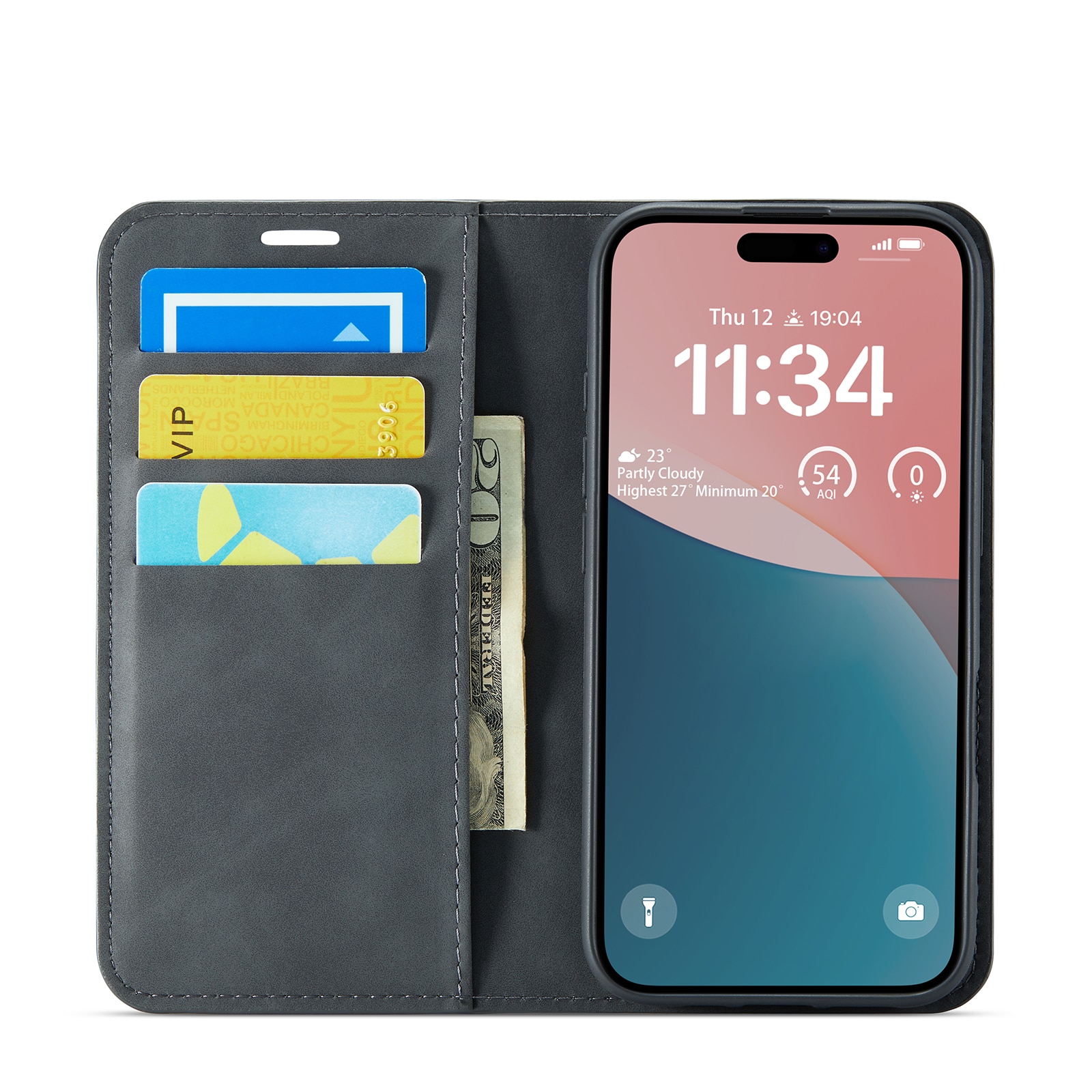 Coque portefeuille mince iPhone 16, Noir