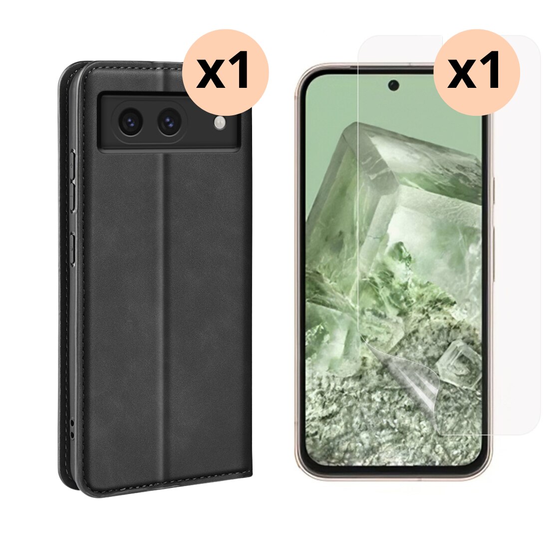 Kit pour Google Pixel 8a : Coque portefeuille Fine et protecteur d’écran