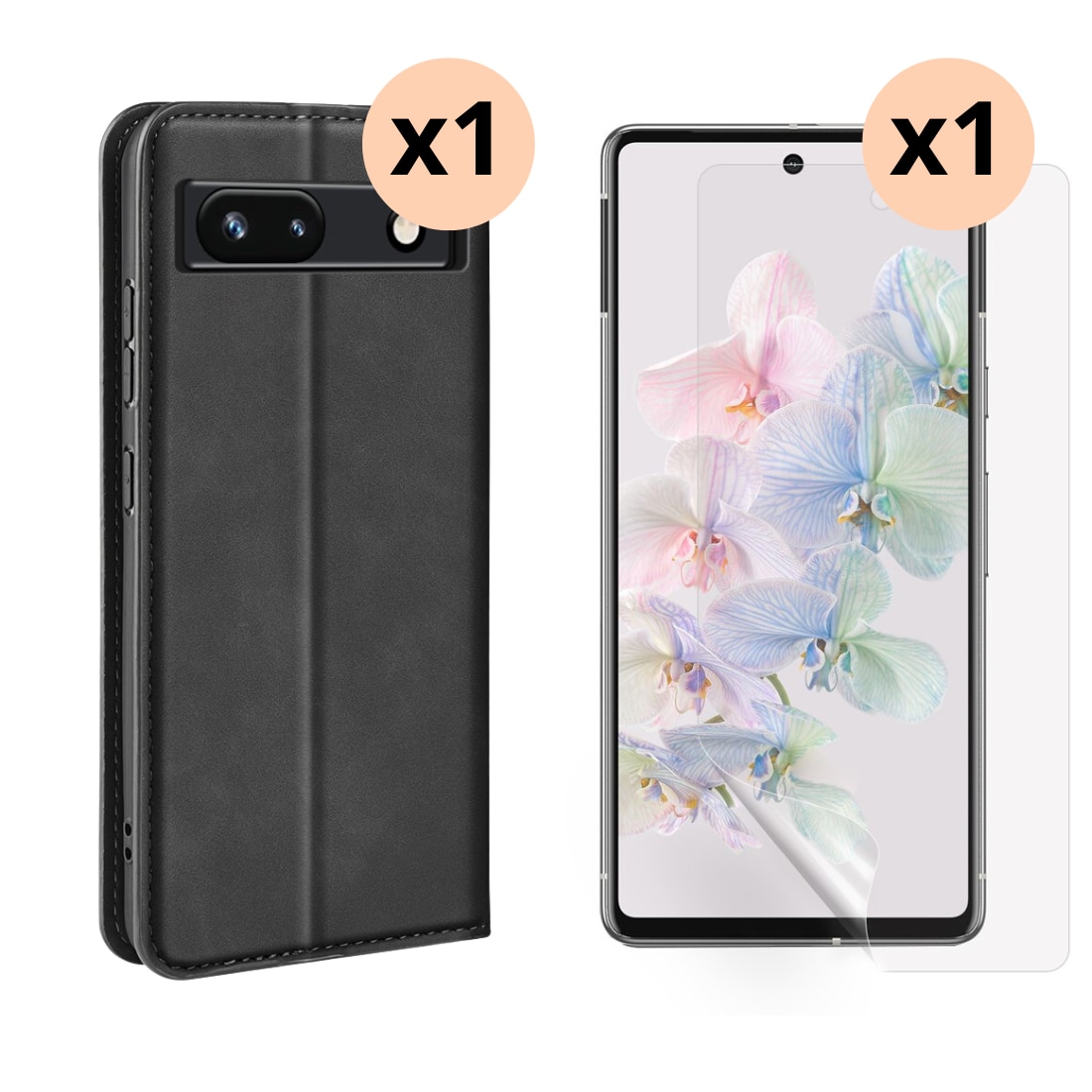Kit pour Google Pixel 7a : Coque portefeuille Fine et protecteur d’écran