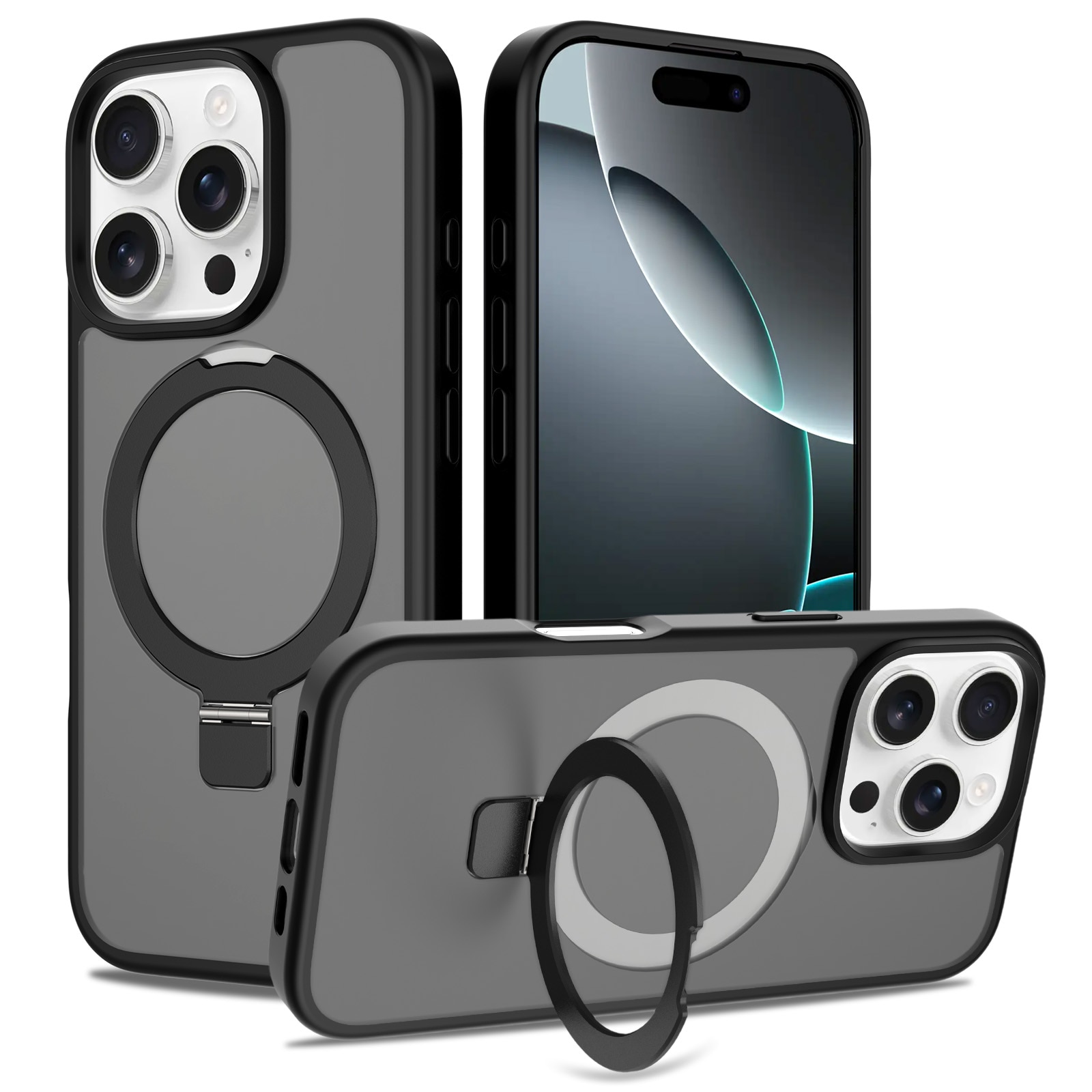 Coque hybride Magnetic Ring iPhone 16 Pro, Noir