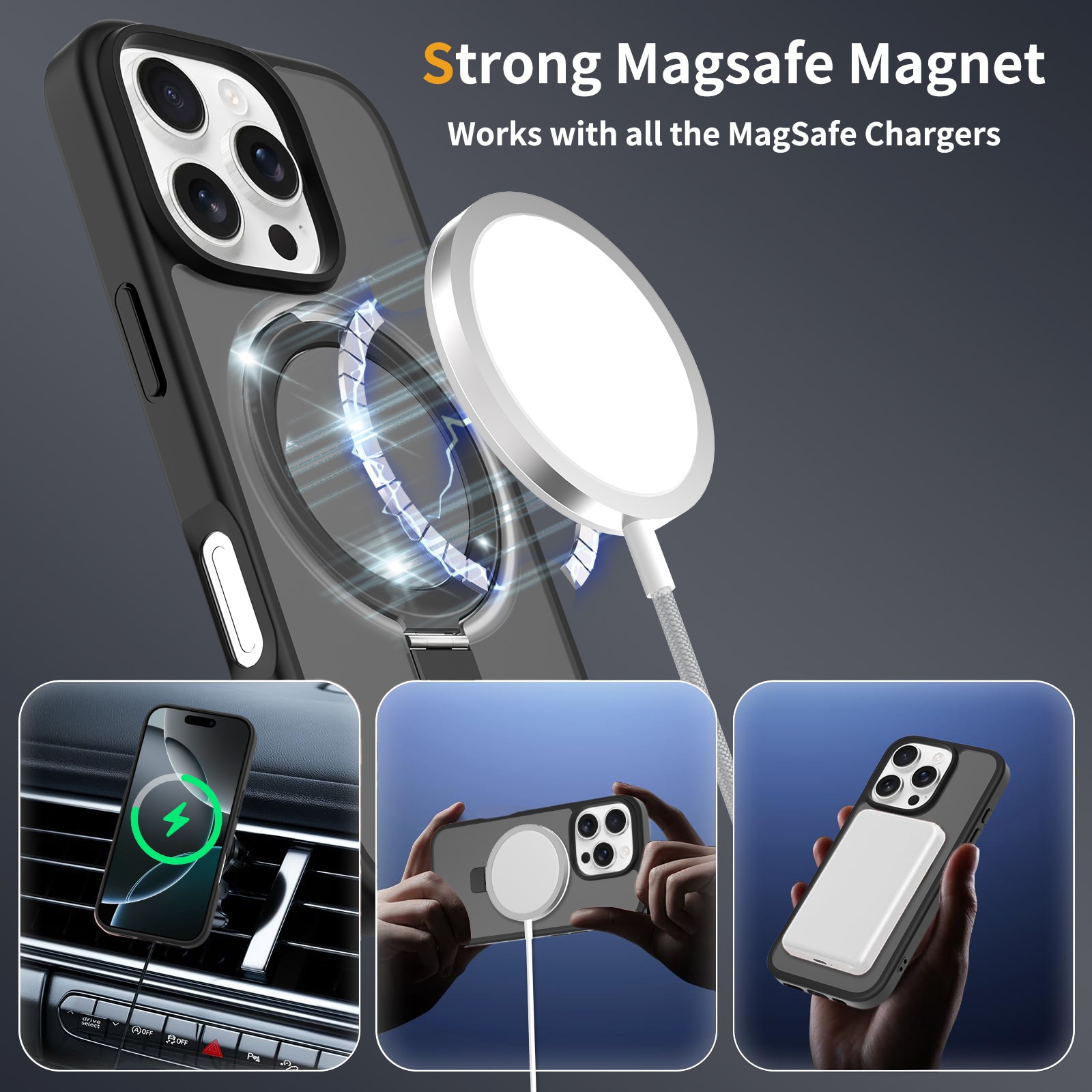 Coque hybride Magnetic Ring iPhone 16 Pro, Noir