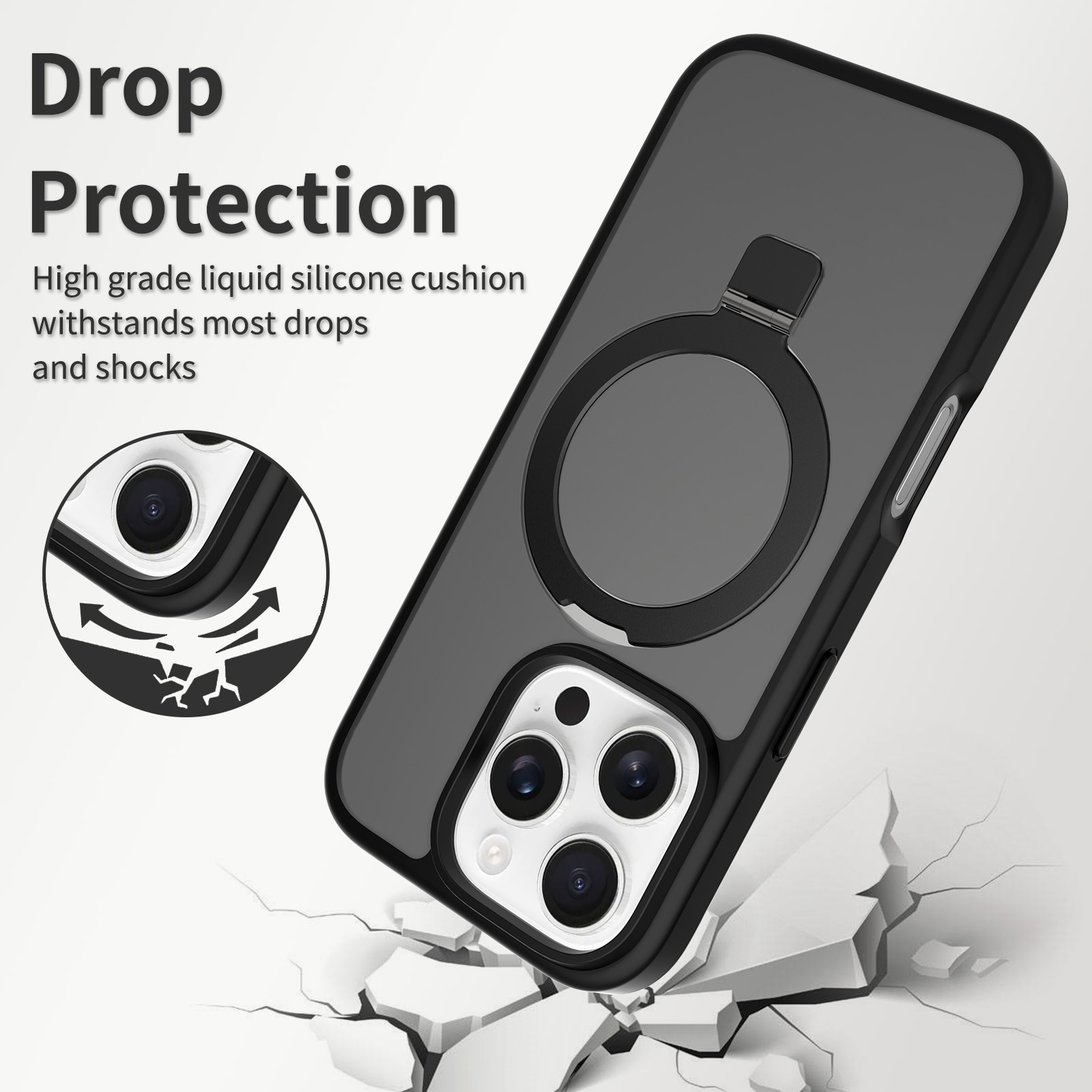 Coque hybride Magnetic Ring iPhone 16 Pro, Noir