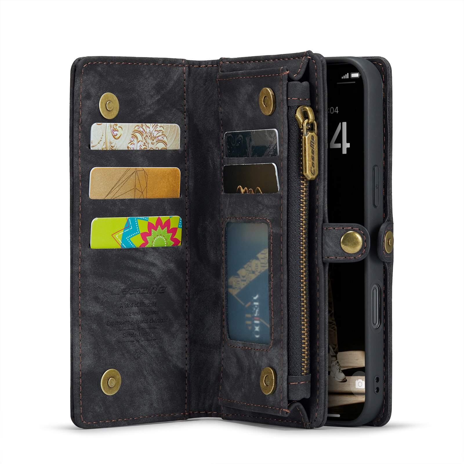 Étui portefeuille multi-cartes iPhone 16, Gris