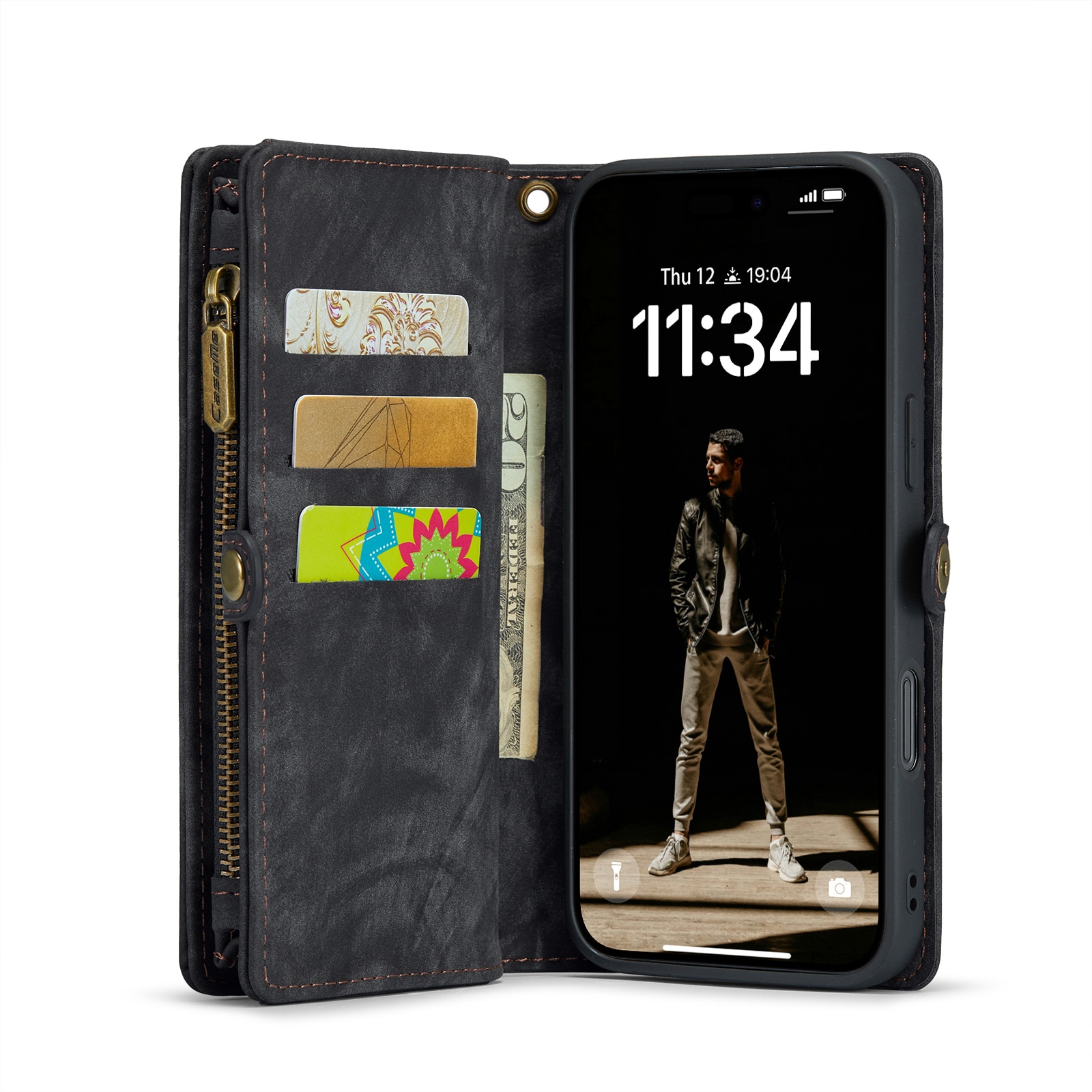 Étui portefeuille multi-cartes iPhone 16, Gris