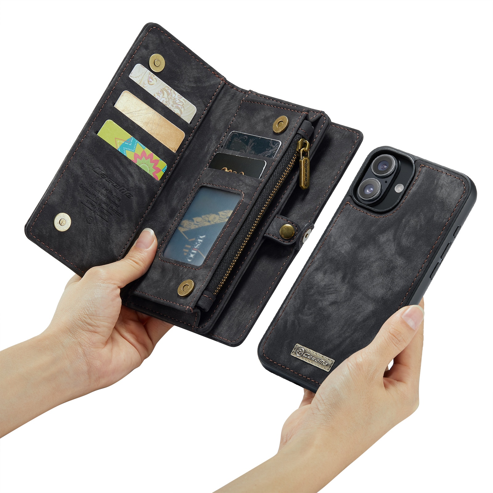Étui portefeuille multi-cartes iPhone 16, Gris