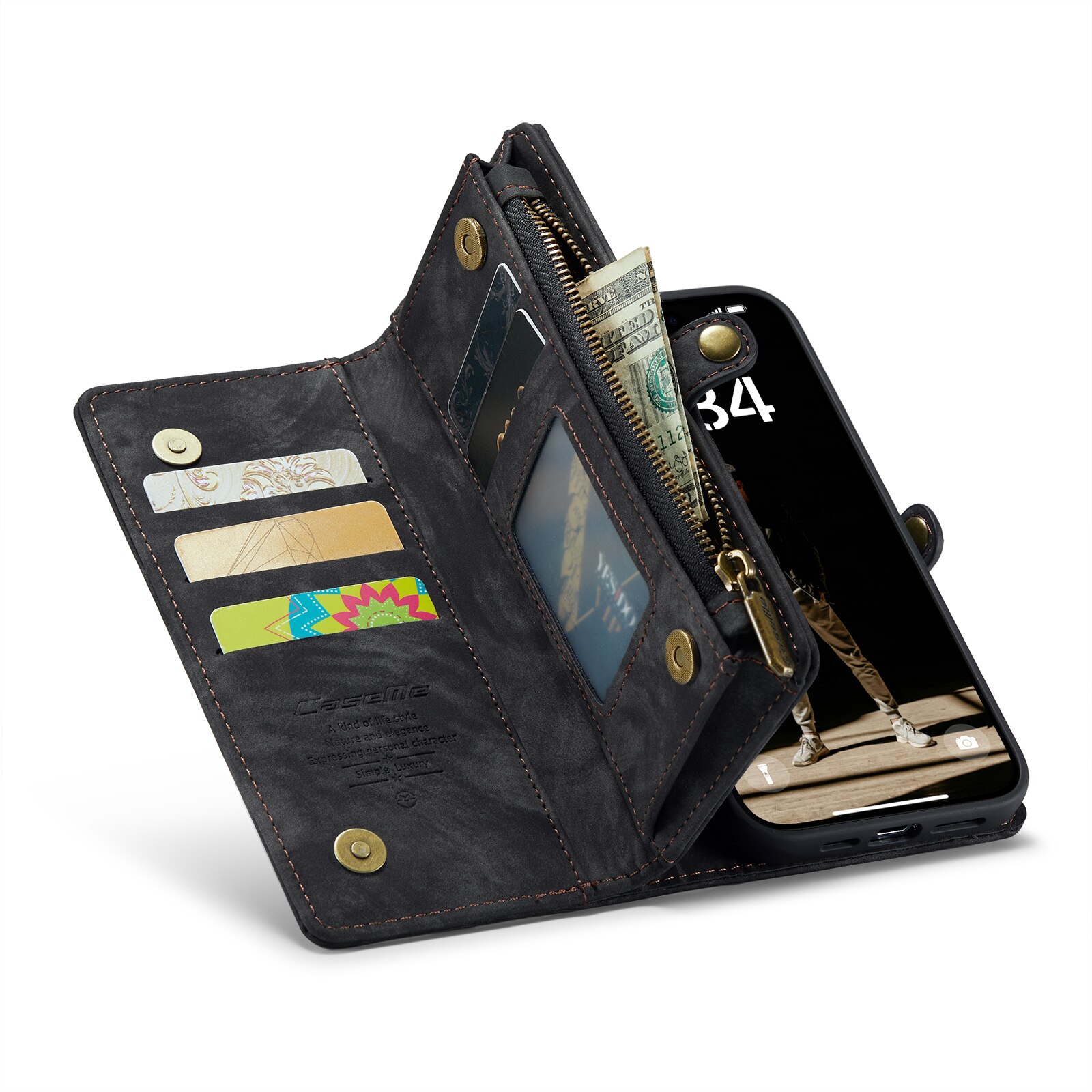 Étui portefeuille multi-cartes iPhone 16, Gris