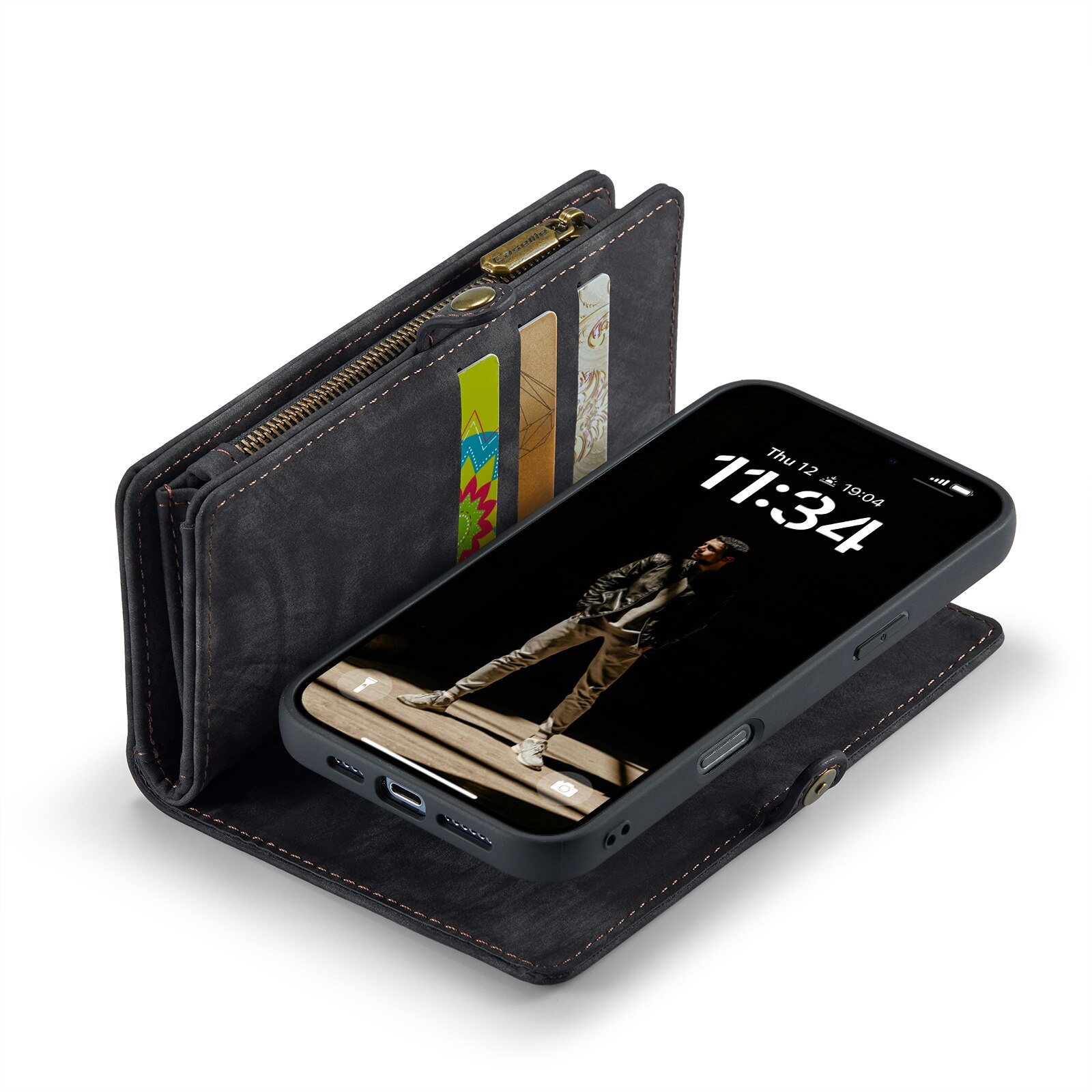 Étui portefeuille multi-cartes iPhone 16, Gris