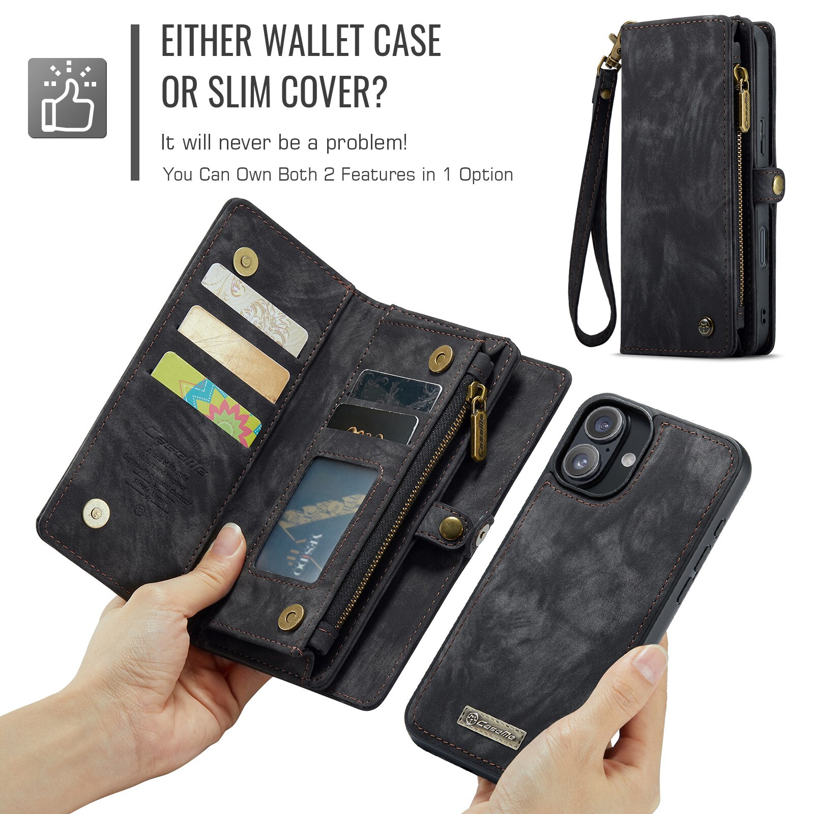 Étui portefeuille multi-cartes iPhone 16, Gris