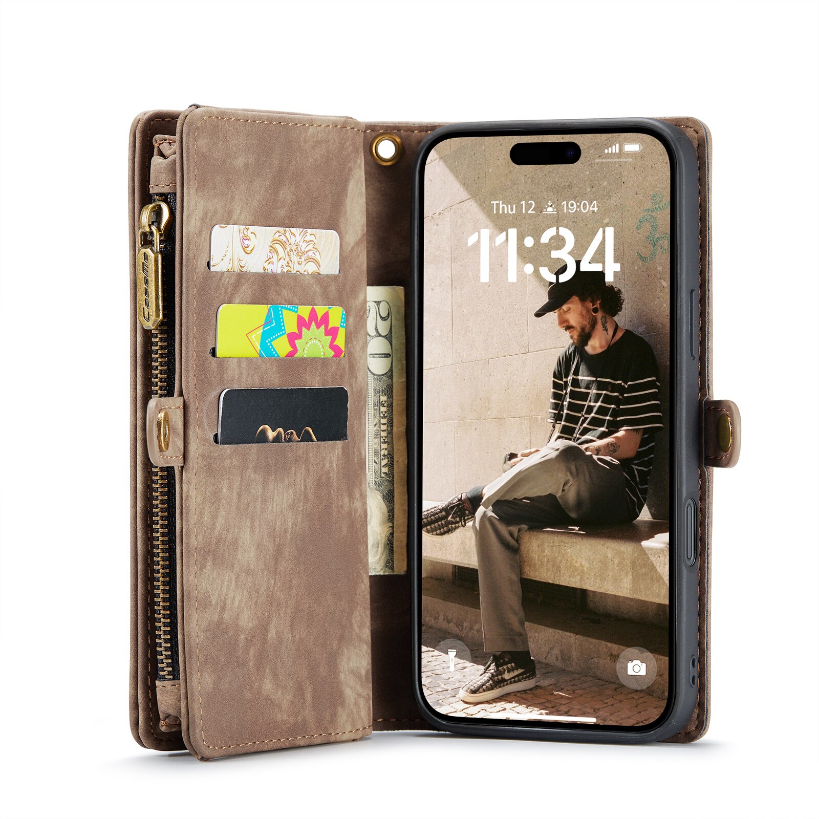 Étui portefeuille multi-cartes iPhone 16, Marron