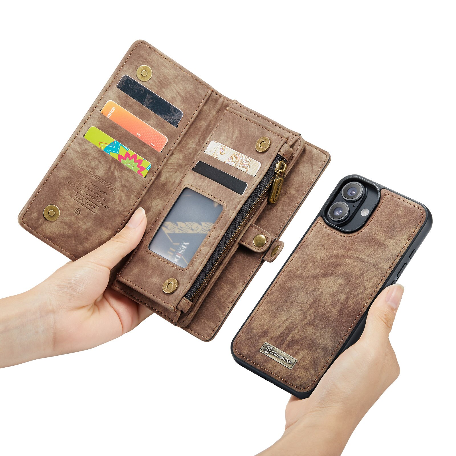 Étui portefeuille multi-cartes iPhone 16, Marron