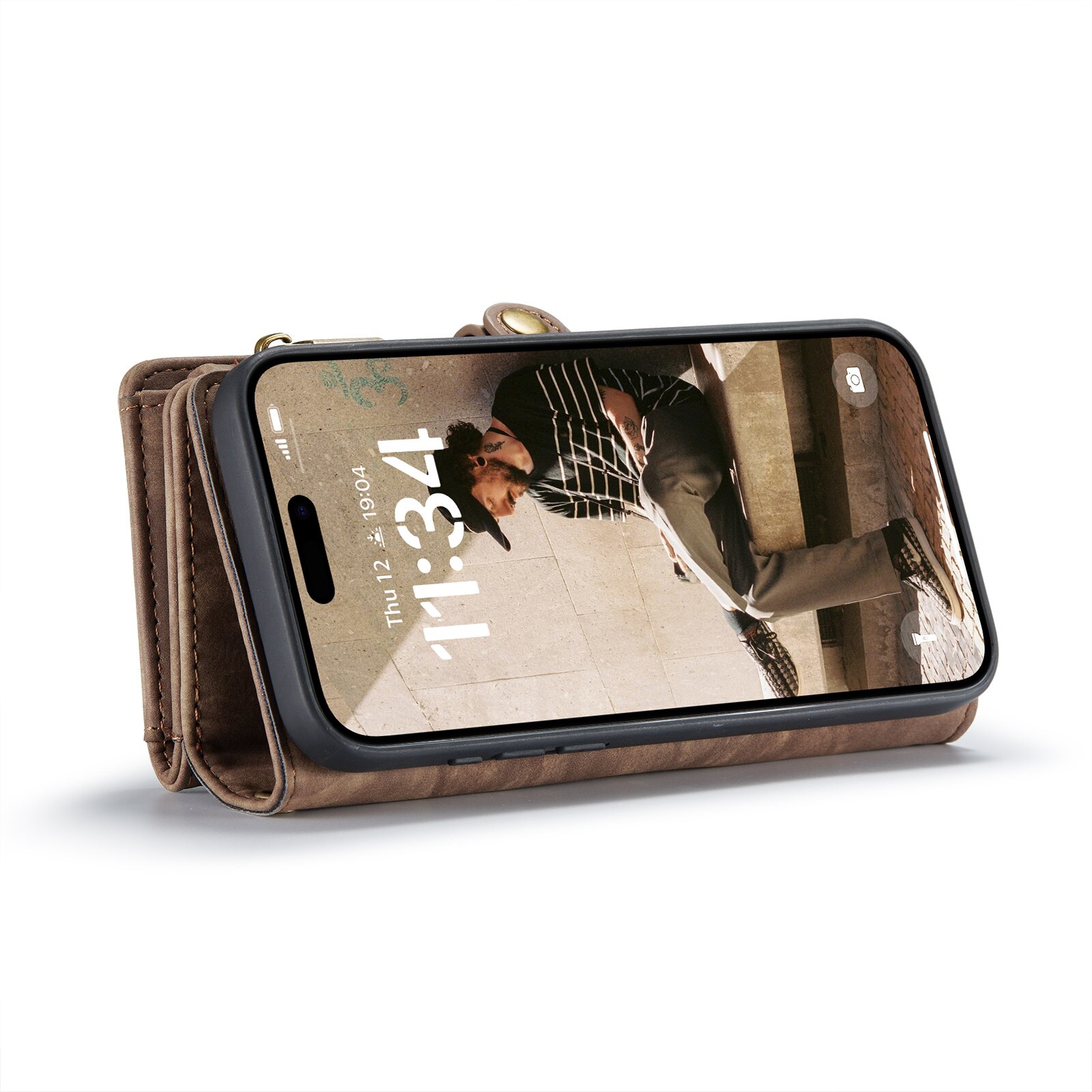 Étui portefeuille multi-cartes iPhone 16, Marron