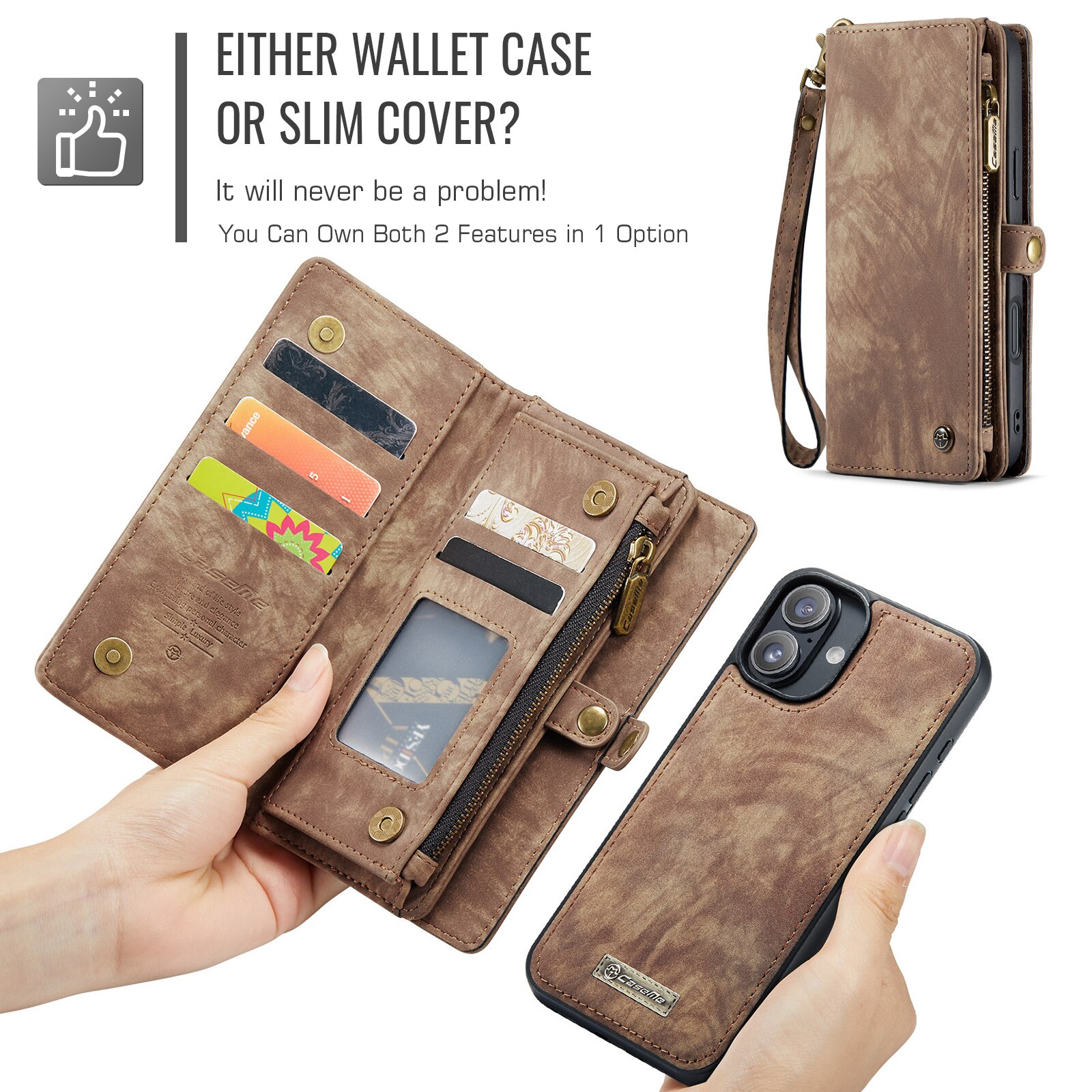 Étui portefeuille multi-cartes iPhone 16, Marron