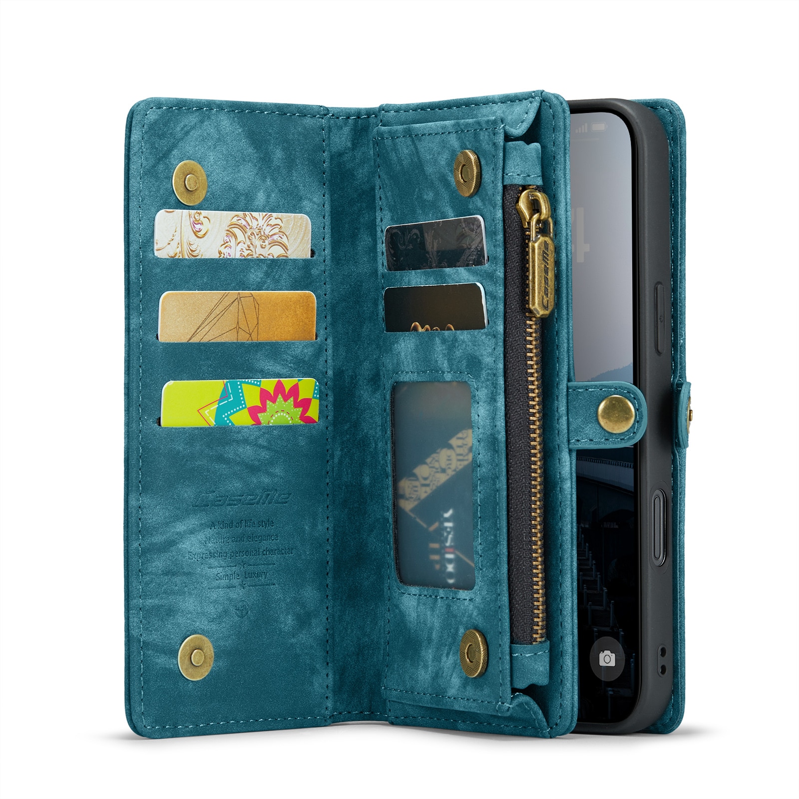 Étui portefeuille multi-cartes iPhone 16 Plus, Bleu