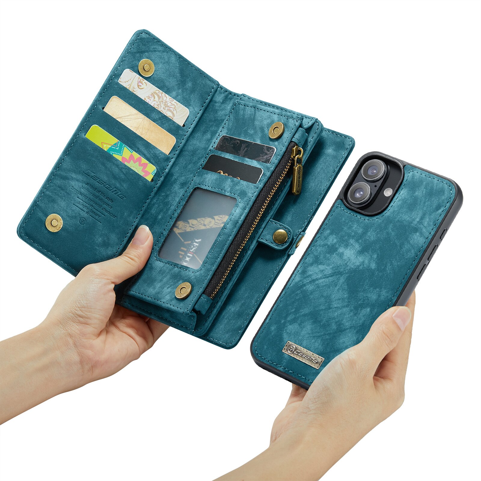 Étui portefeuille multi-cartes iPhone 16 Plus, Bleu