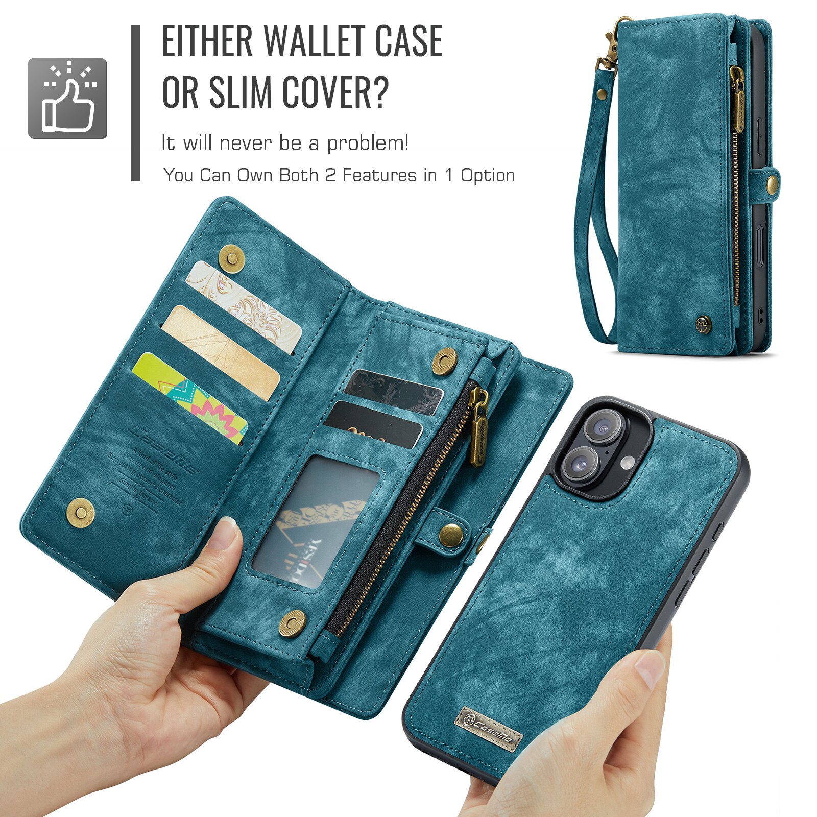 Étui portefeuille multi-cartes iPhone 16 Plus, Bleu