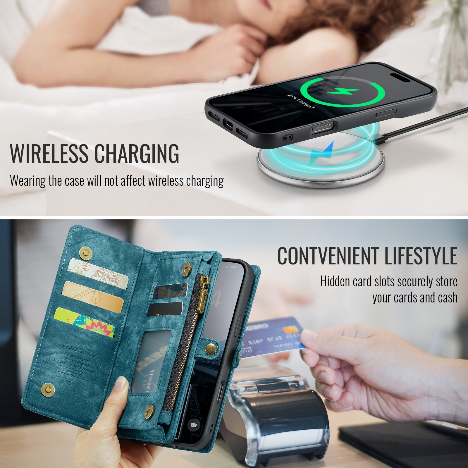 Étui portefeuille multi-cartes iPhone 16 Plus, Bleu