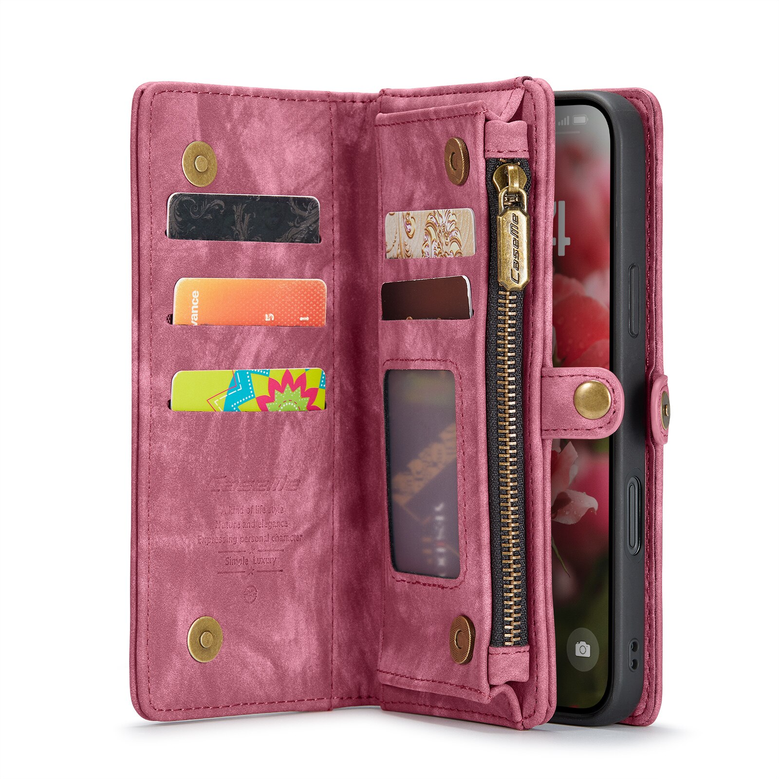 Étui portefeuille multi-cartes iPhone 16, Rouge