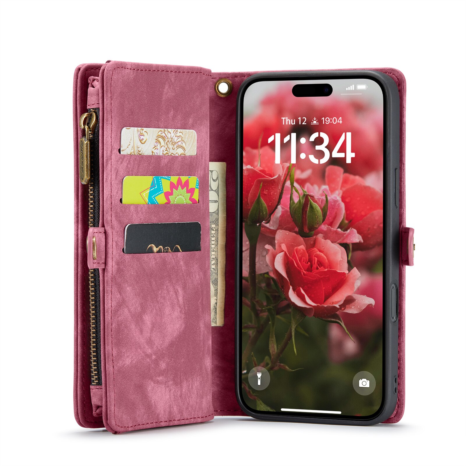 Étui portefeuille multi-cartes iPhone 16, Rouge