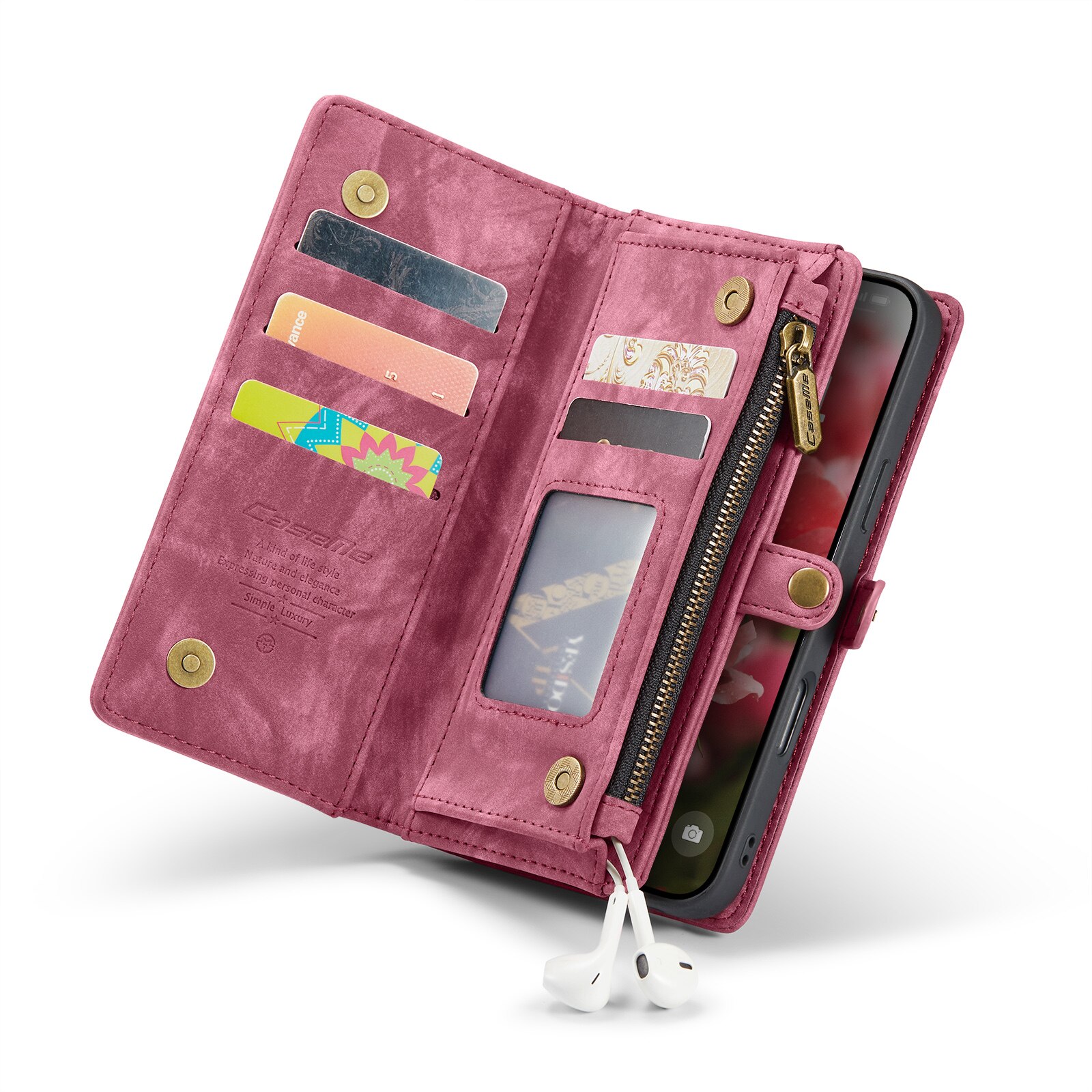 Étui portefeuille multi-cartes iPhone 16, Rouge