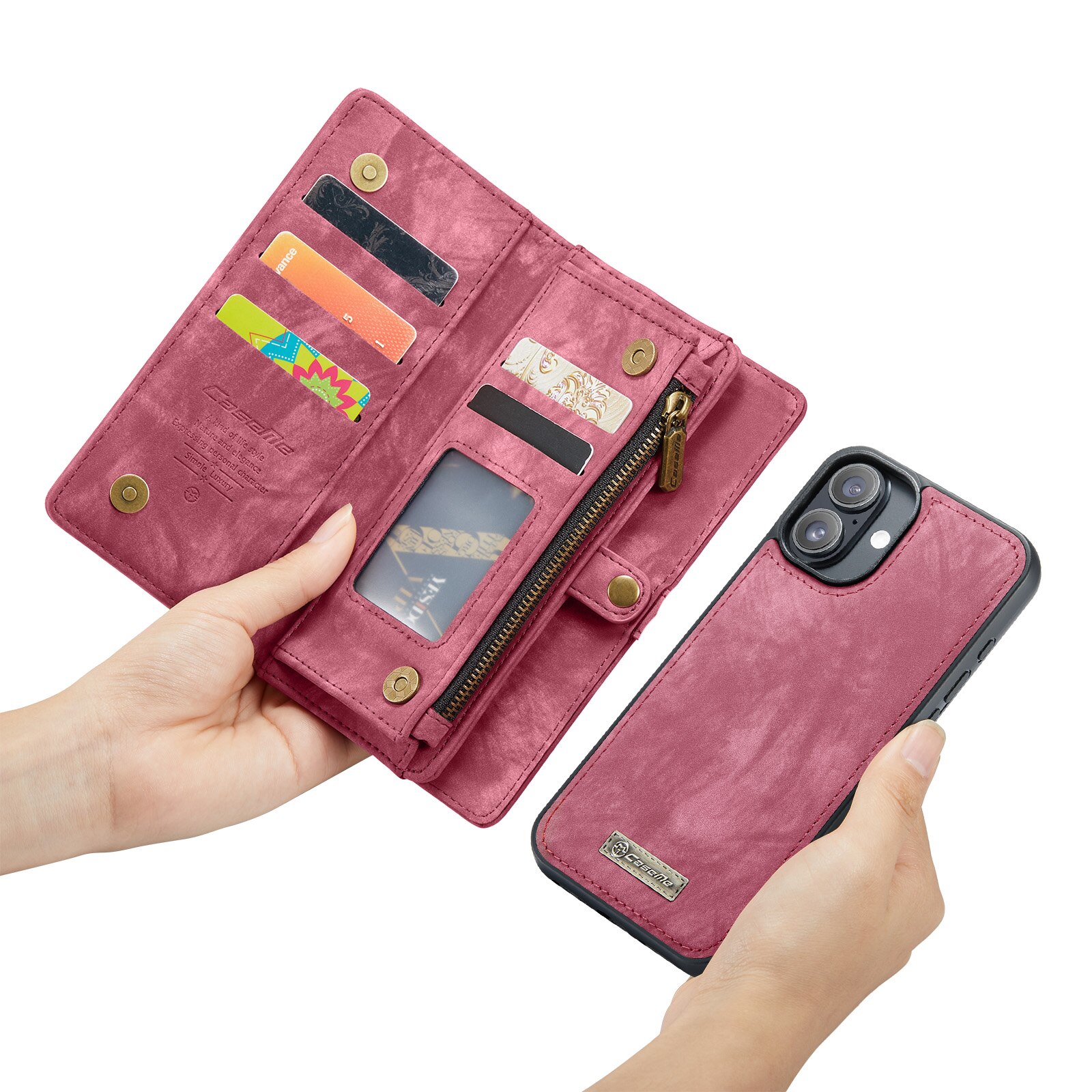 Étui portefeuille multi-cartes iPhone 16, Rouge